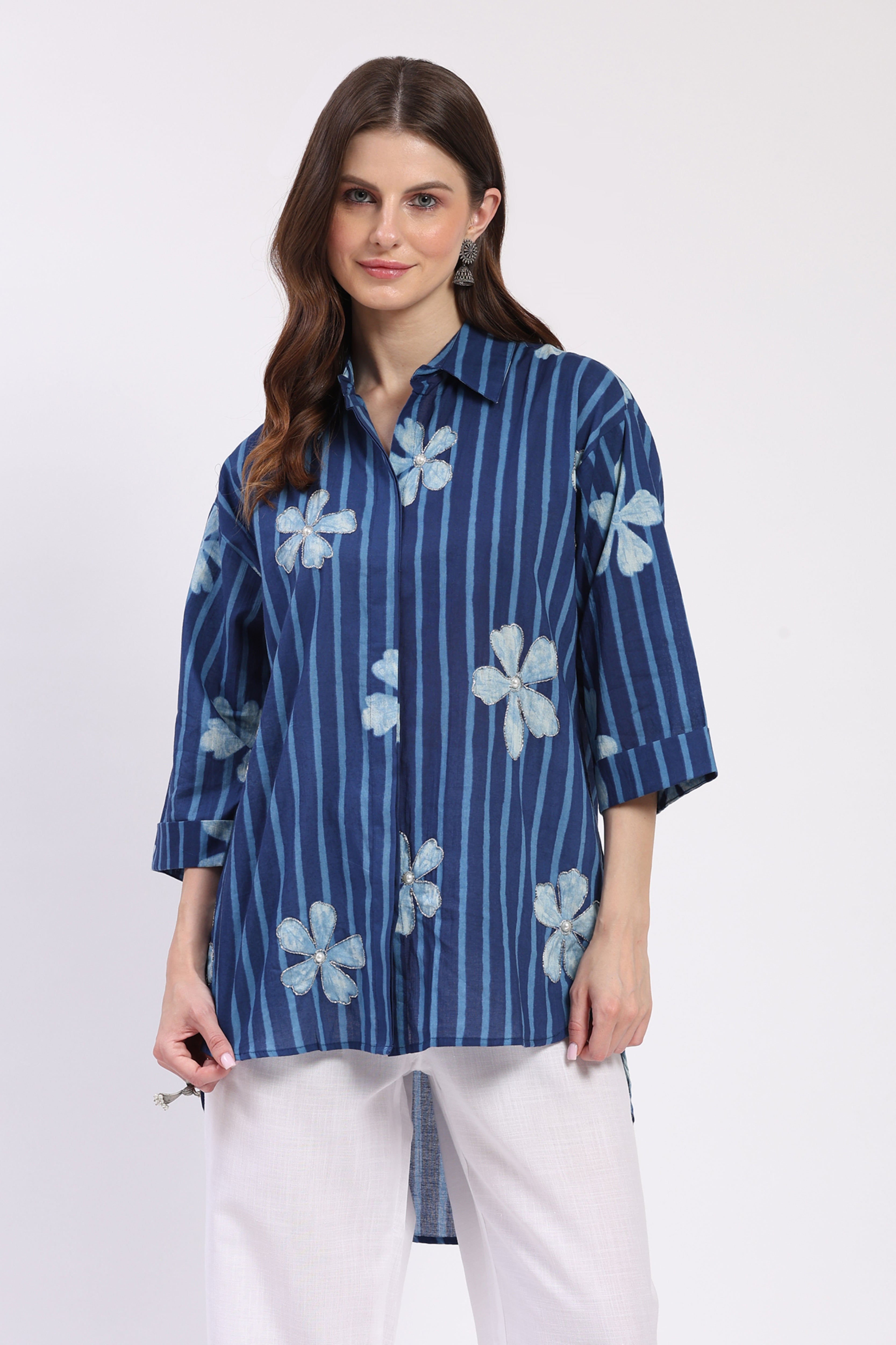 Indigo Embellished High-Low Top