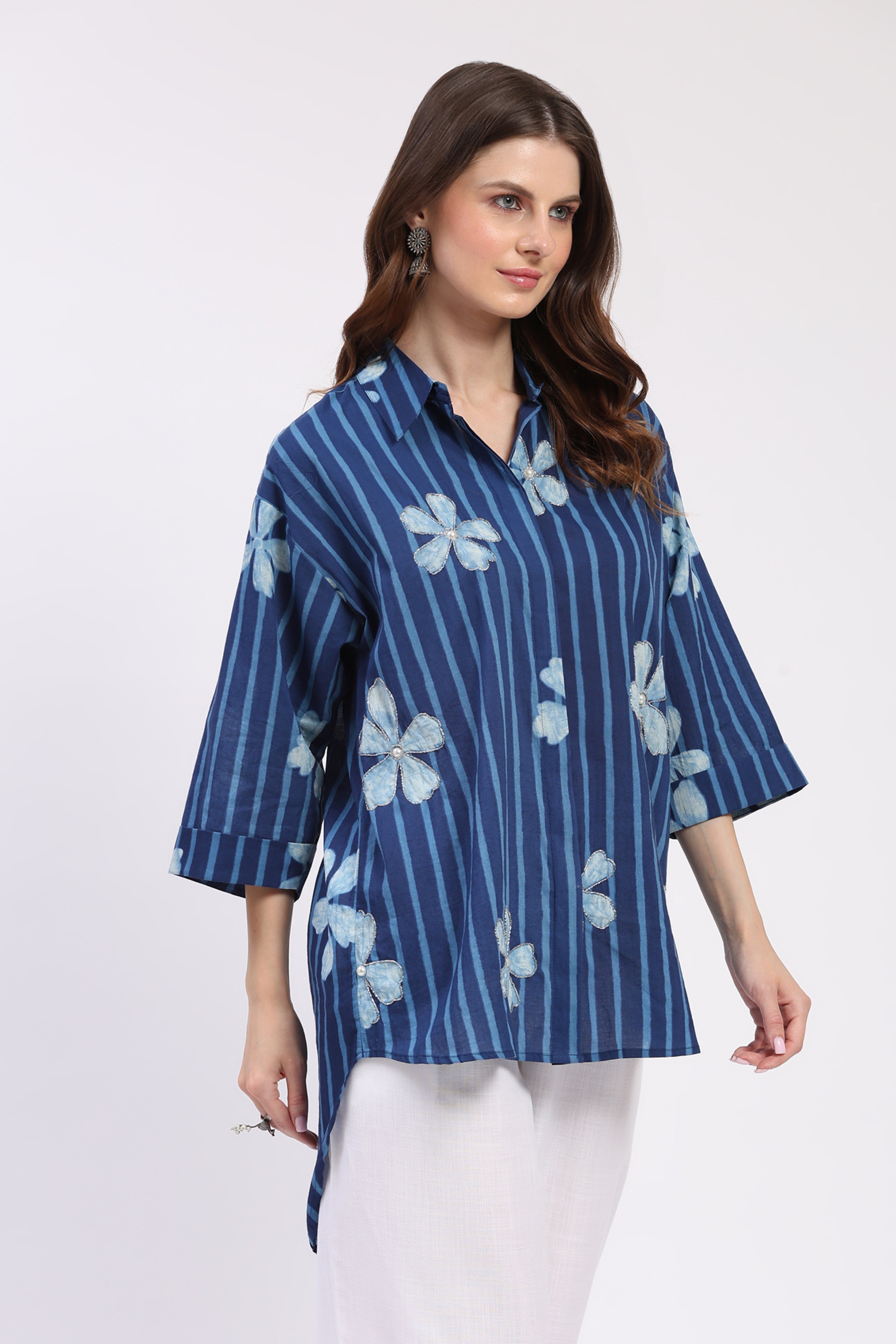 Indigo Embellished High-Low Top