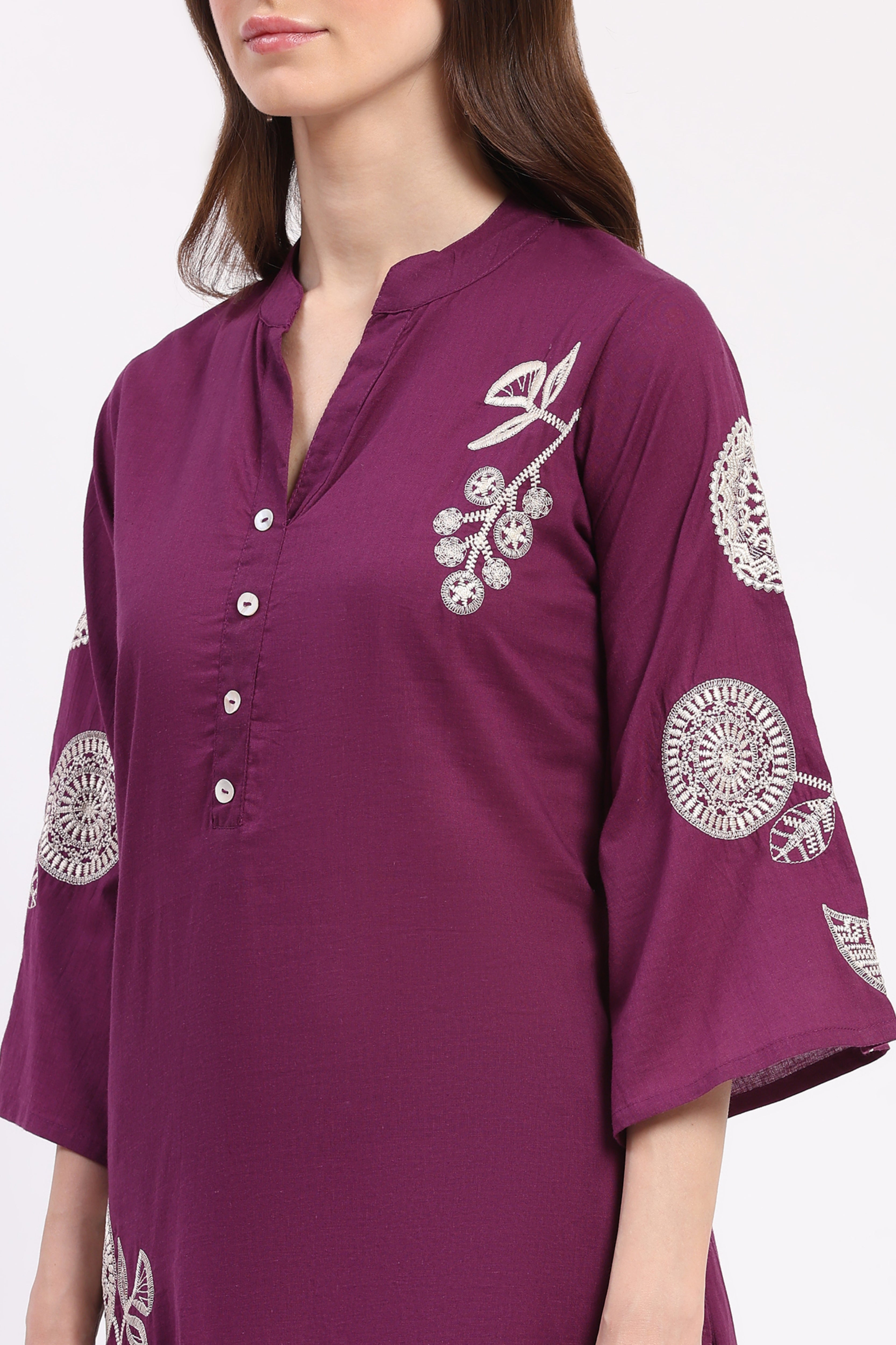 Purple Embroidered Cotton Suit Set