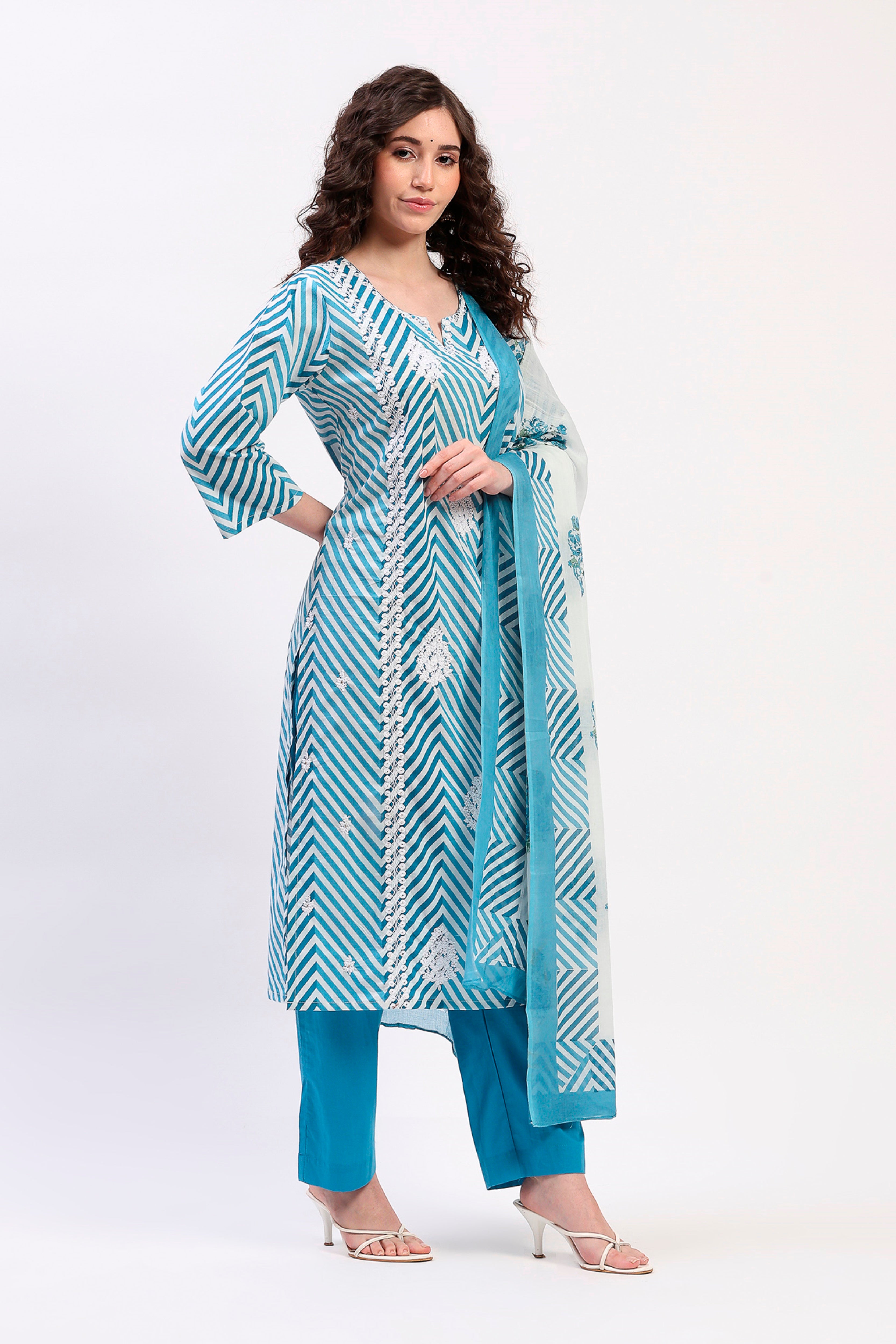 Blue Cotton Ethnic Suit Set