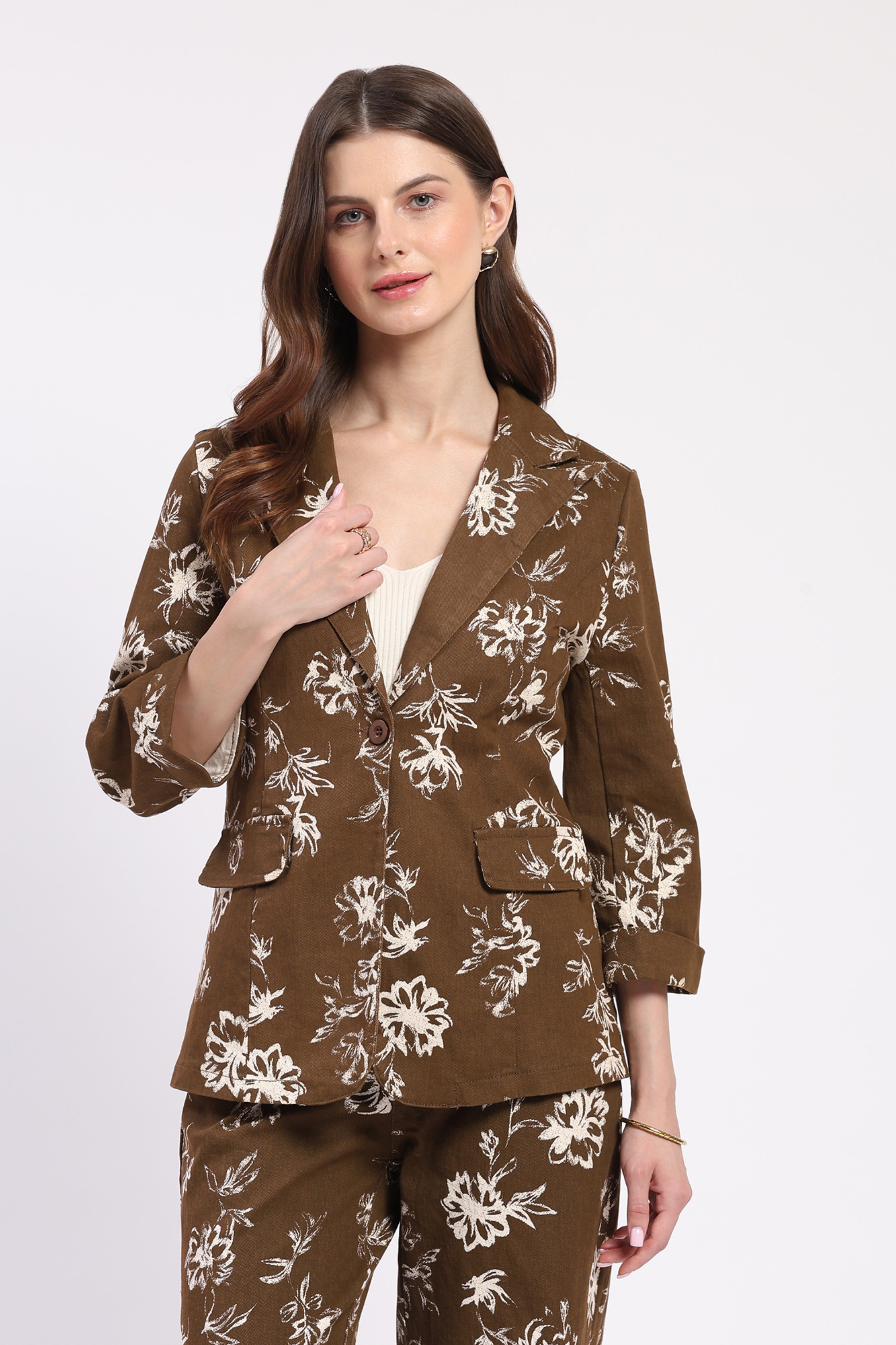 Brown Floral Print Coat
