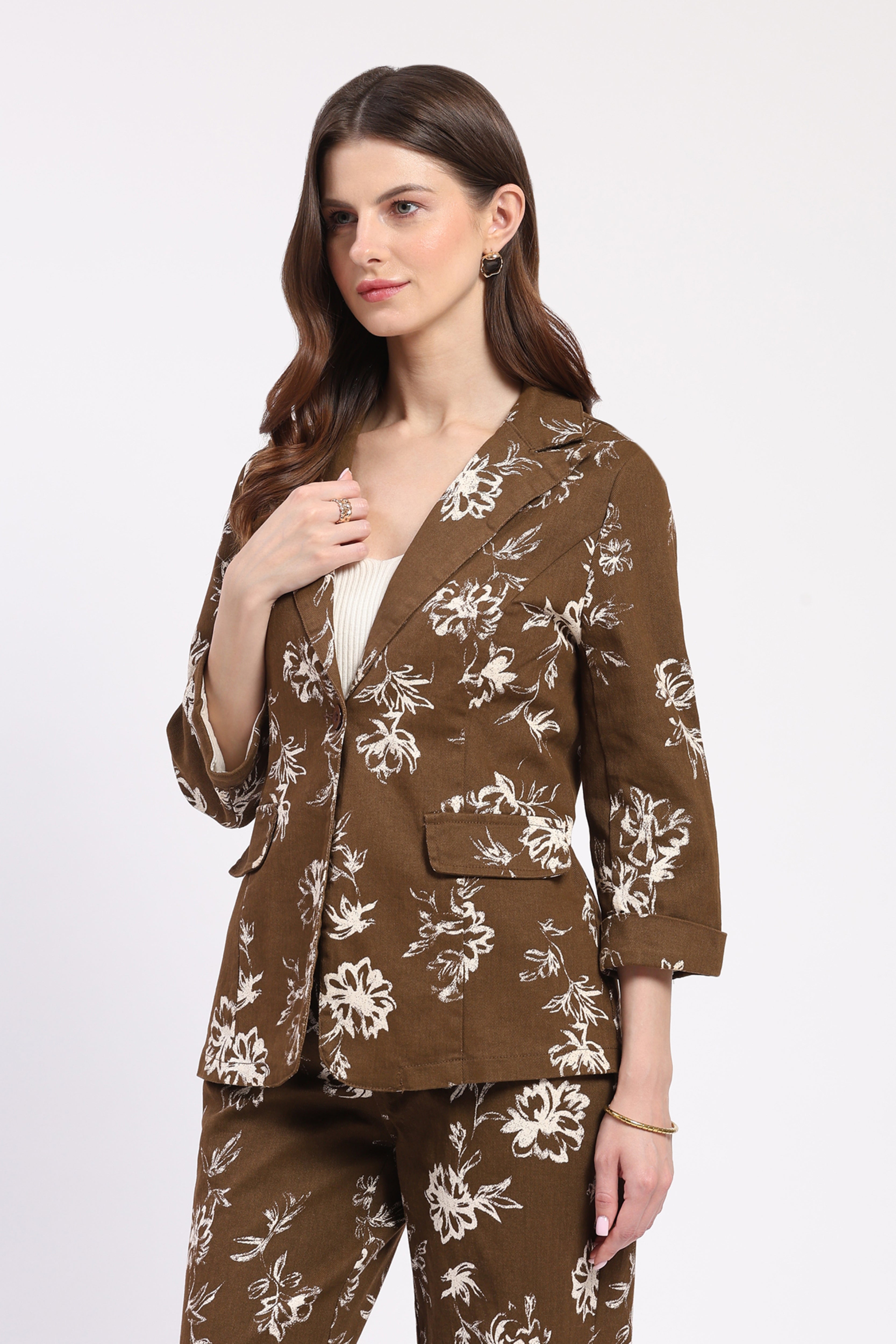Brown Floral Print Coat