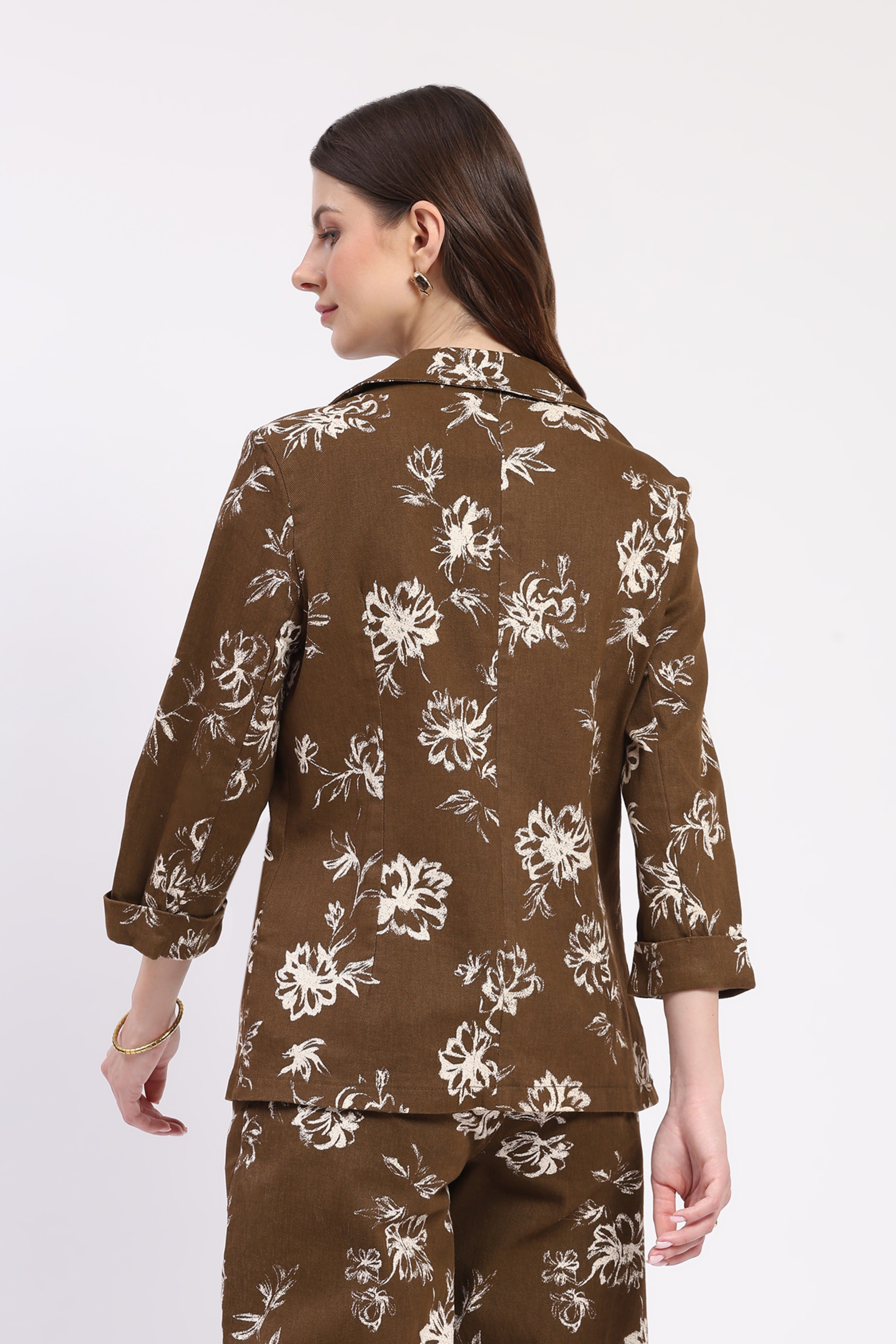 Brown Floral Print Coat