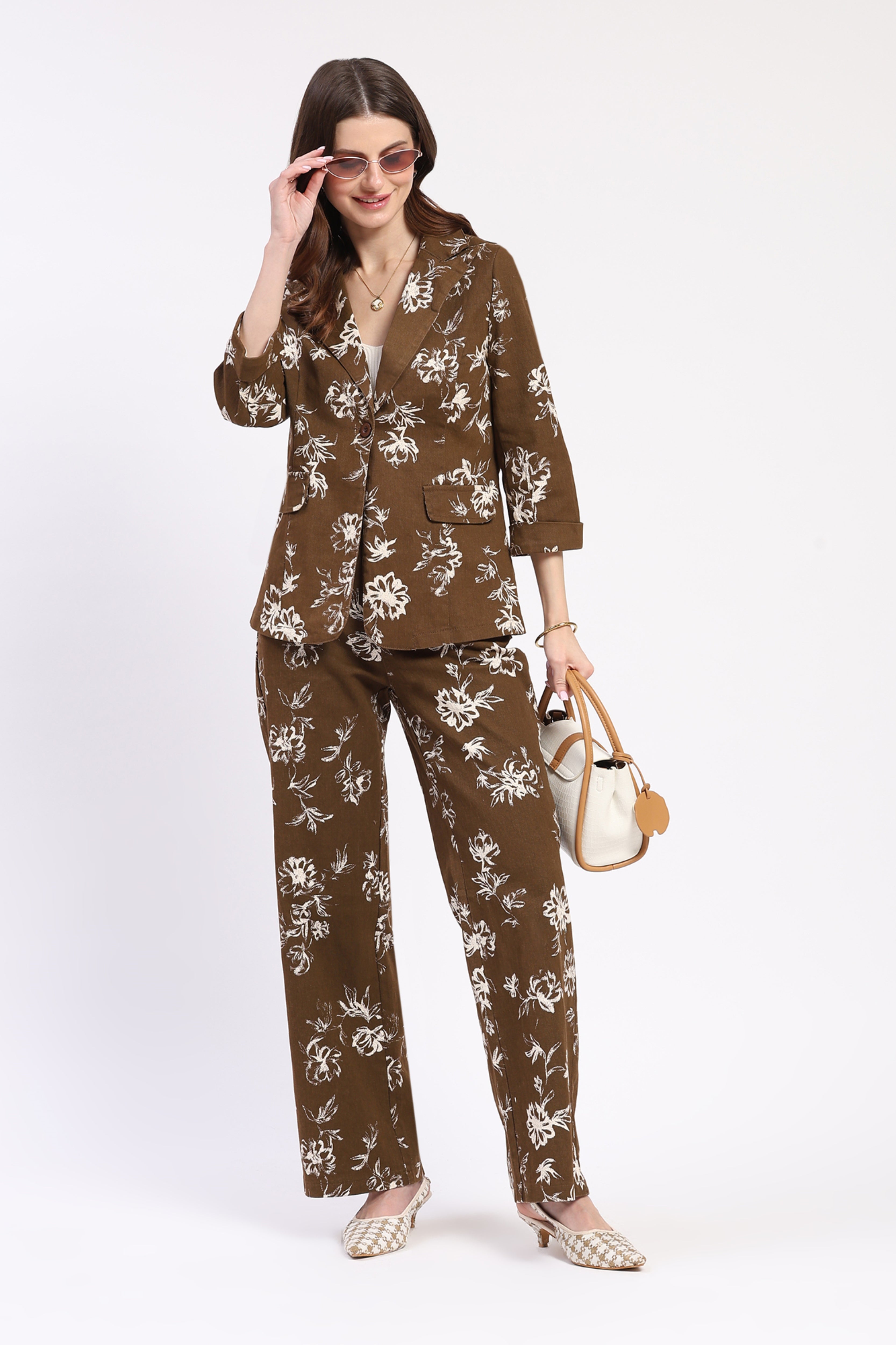 Brown Floral Print Coat