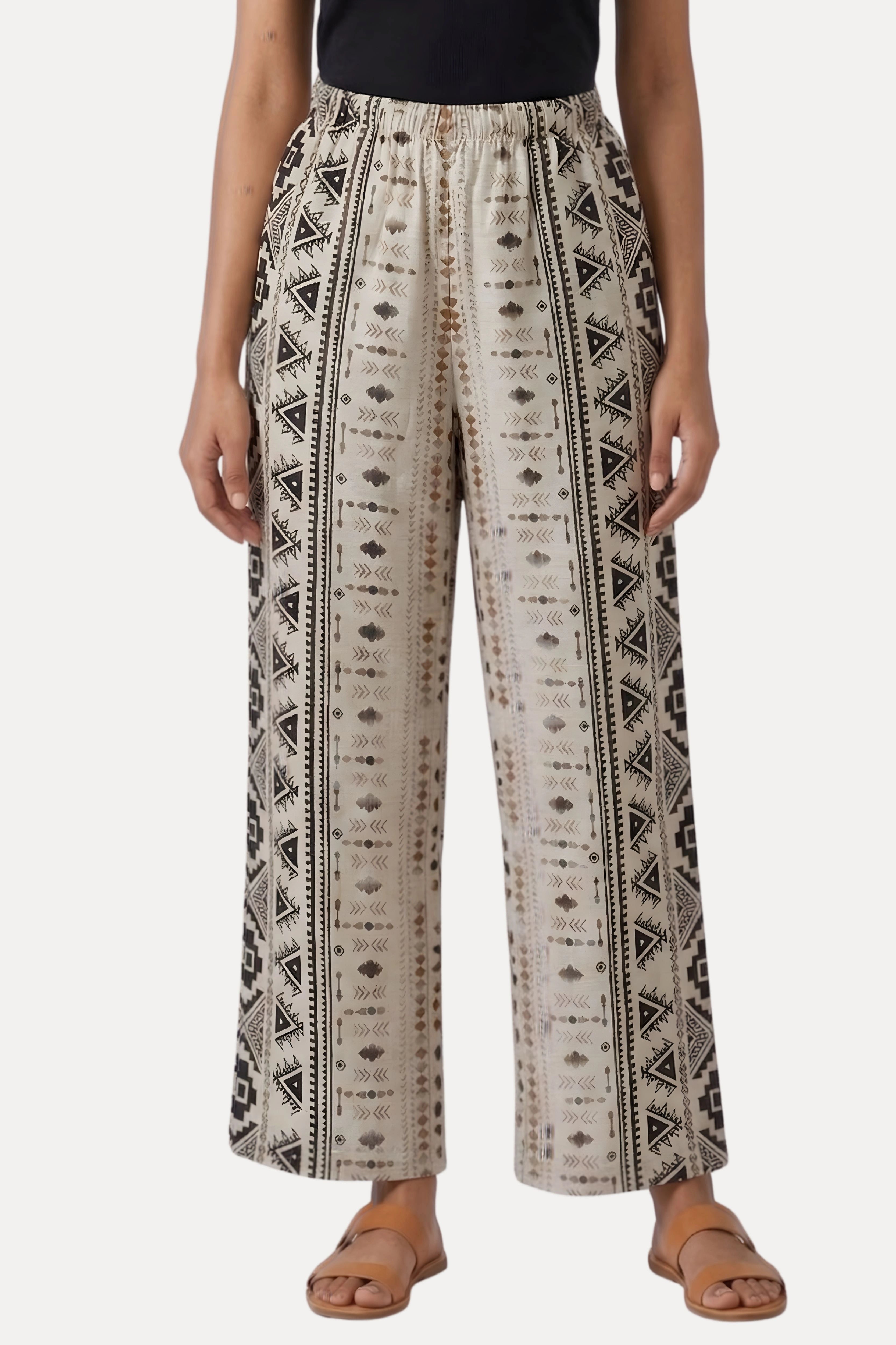 Coffee & Grey Abstract Print Viscose Lower