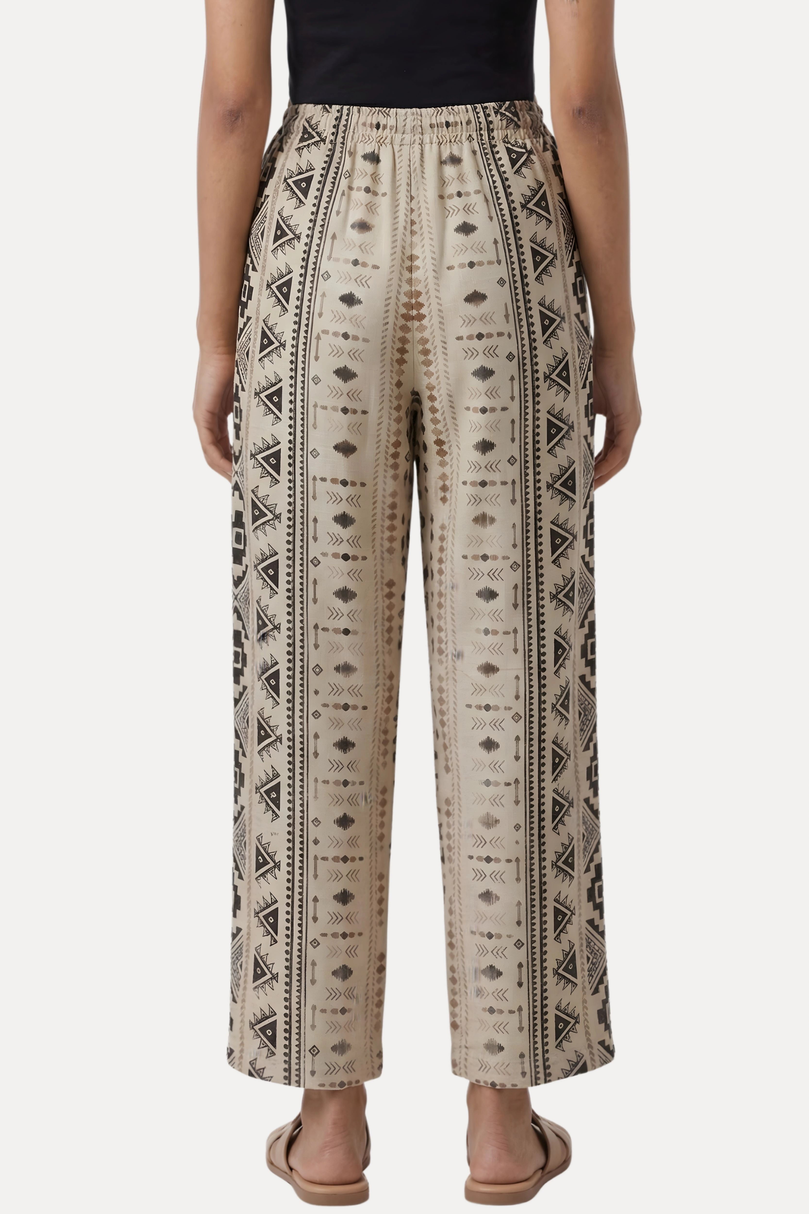Coffee & Grey Abstract Print Viscose Lower
