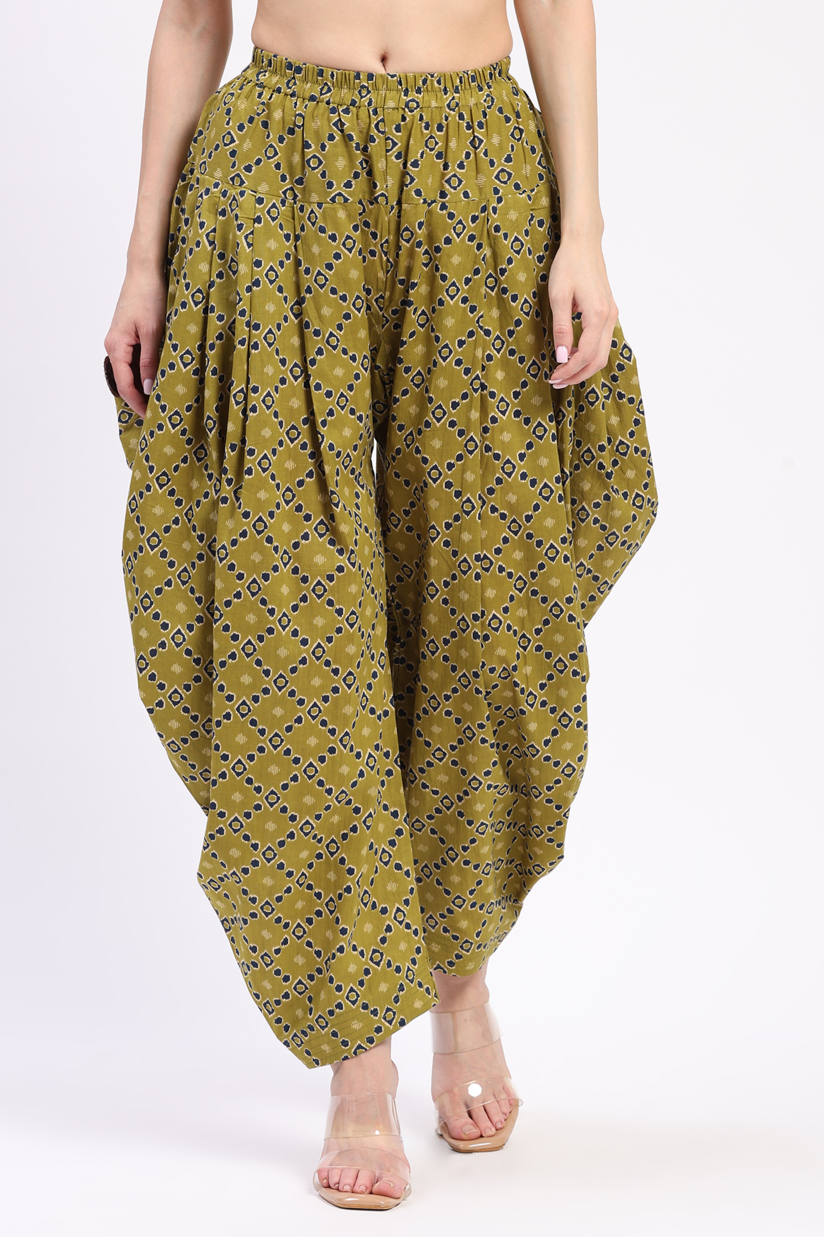 Olive & Blue Layered Tunic Dhoti Co-ord Set
