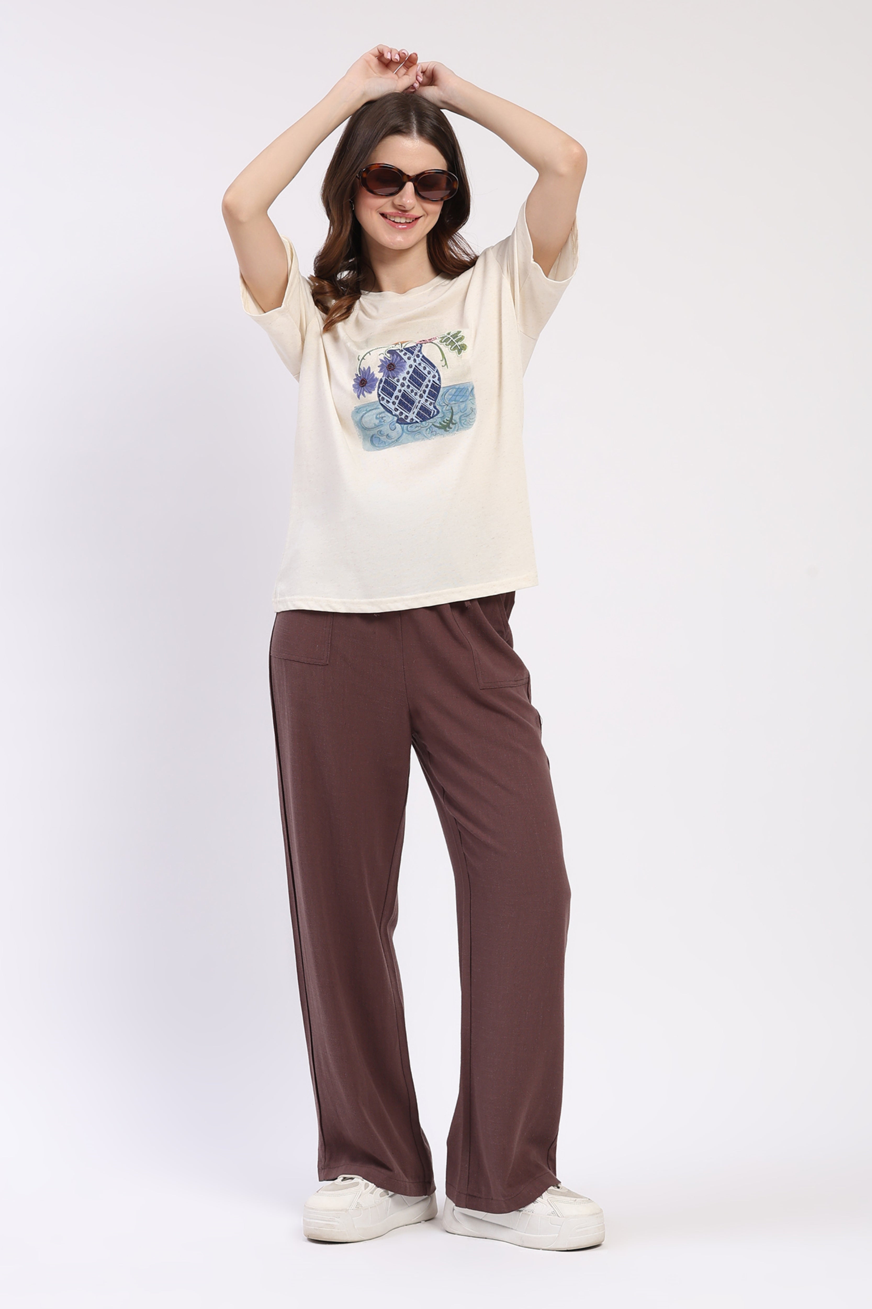 Cream Floral Vase Embroidered Top