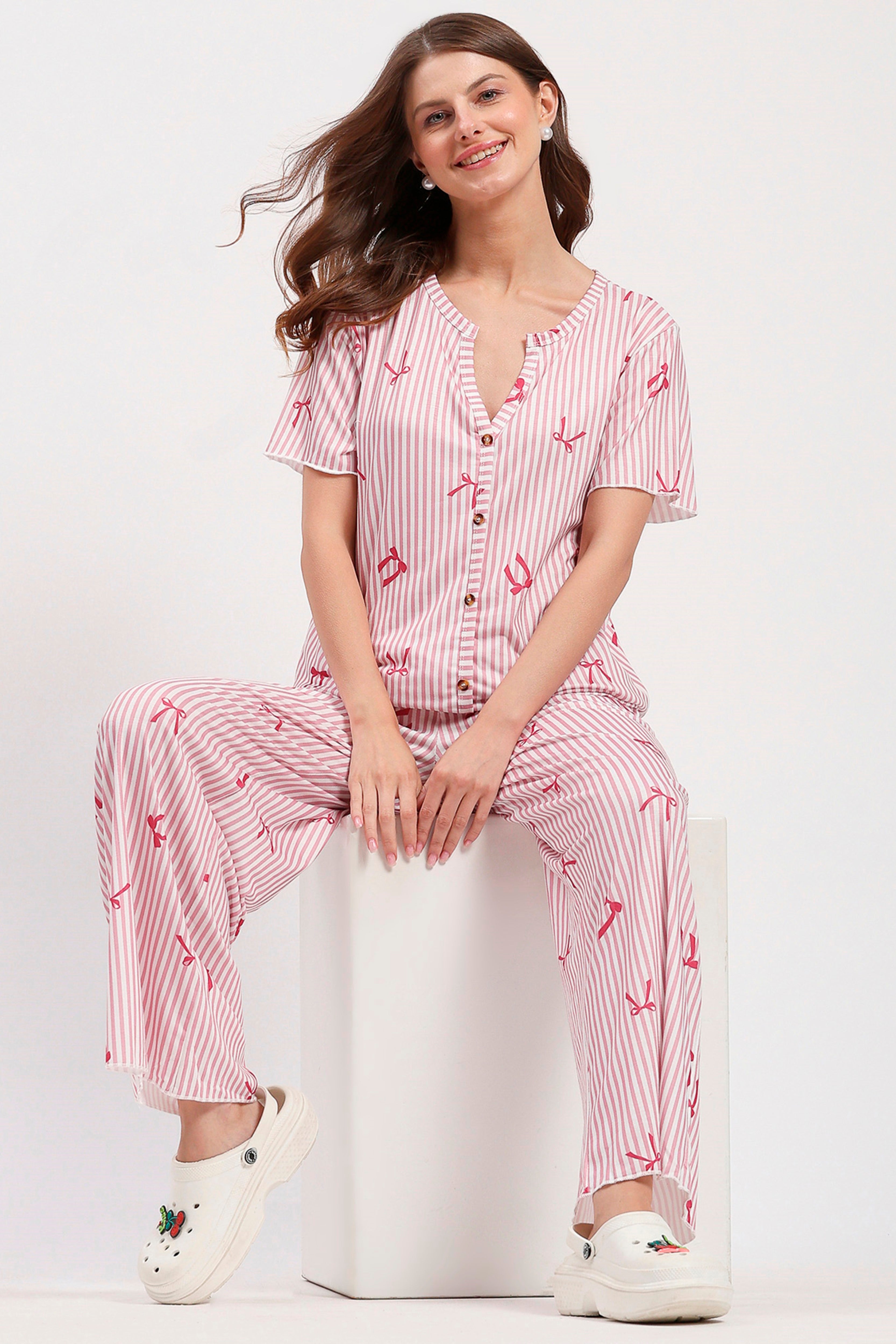 Pink Printed Nightsuit Set