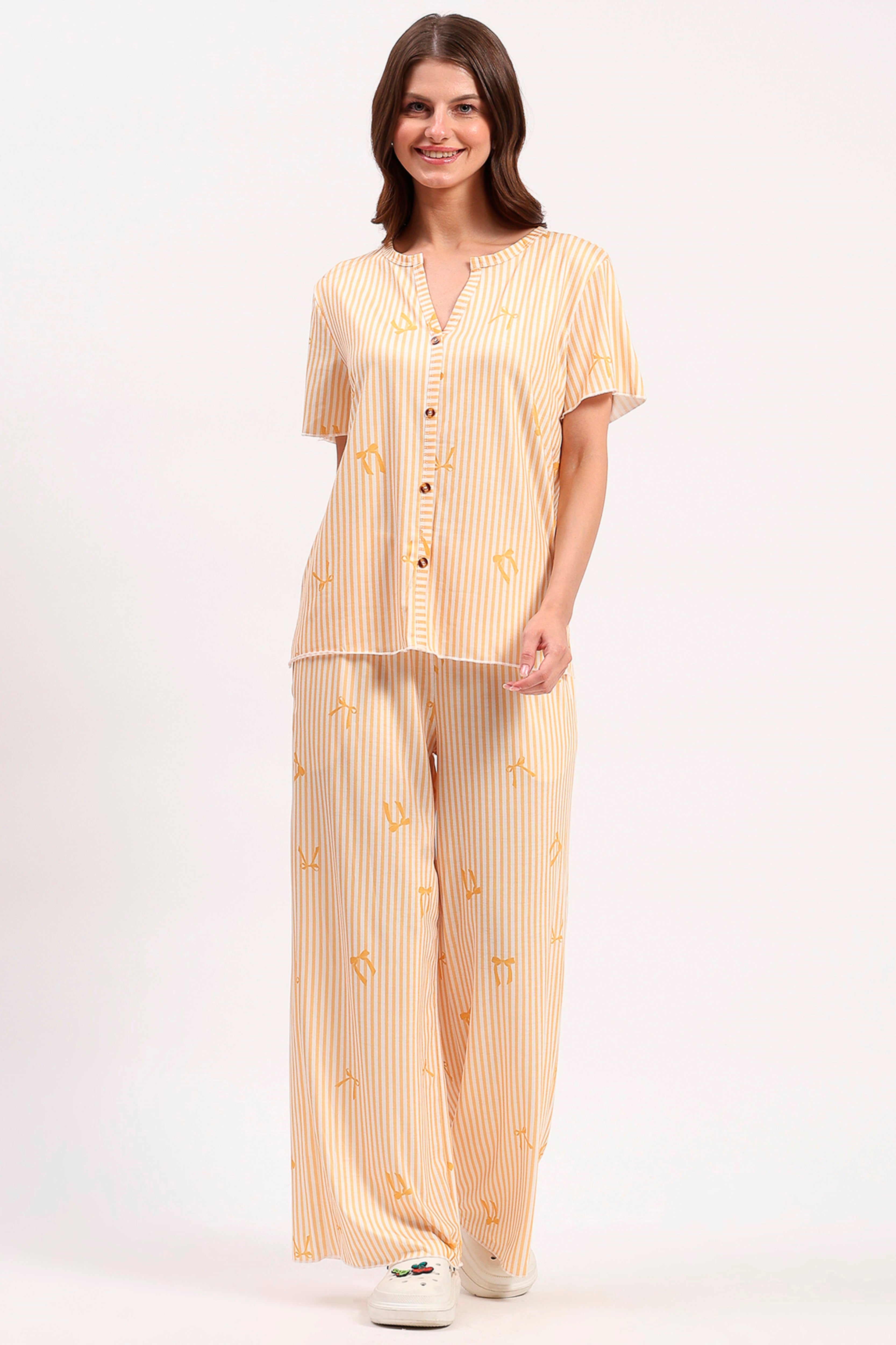 Yellow Printed Nightsuit Set