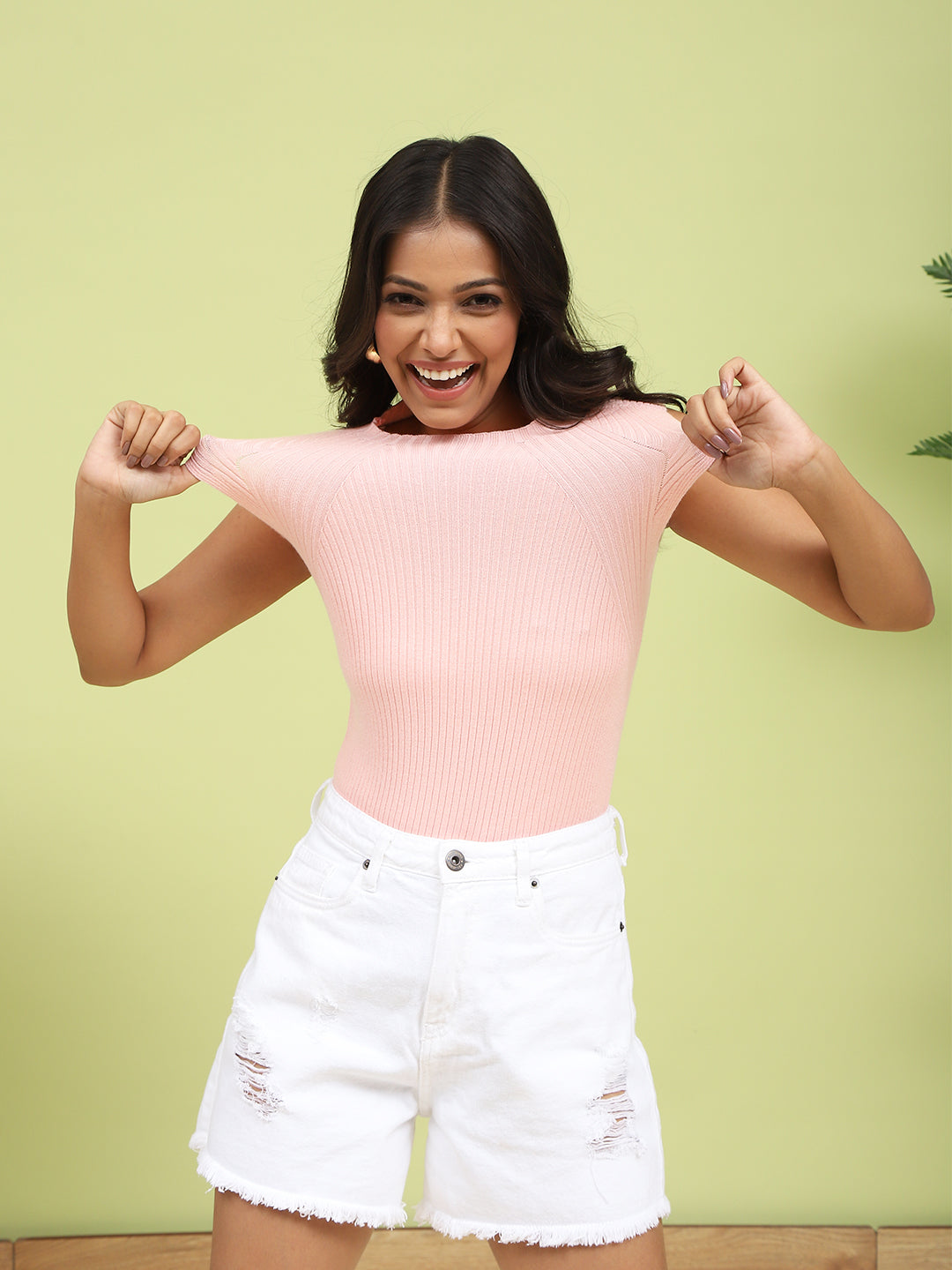 Stretchable Knit Skivvy Pink Top - Global Republic