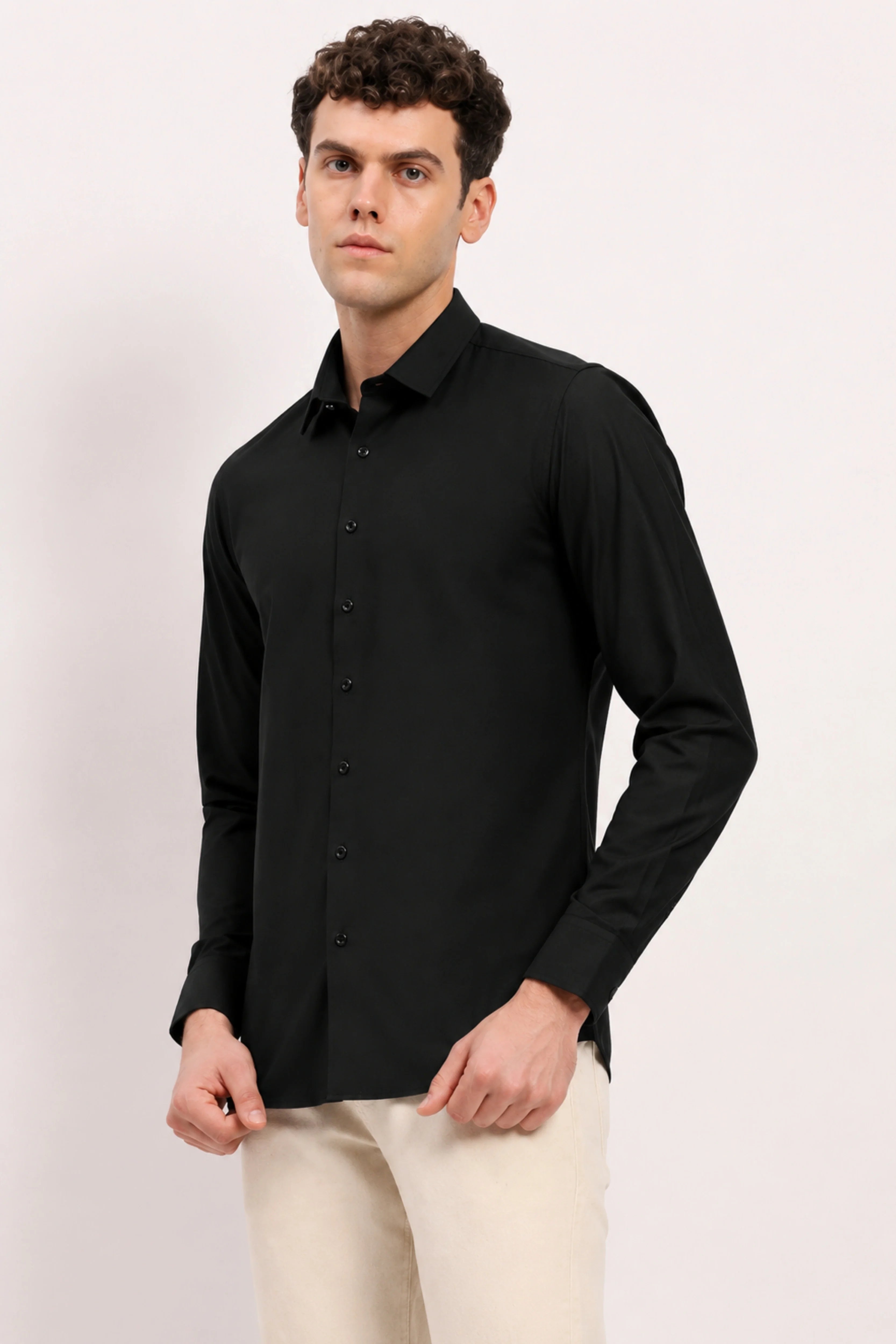 Black Cotton Blend Casual Shirt-Global Republic