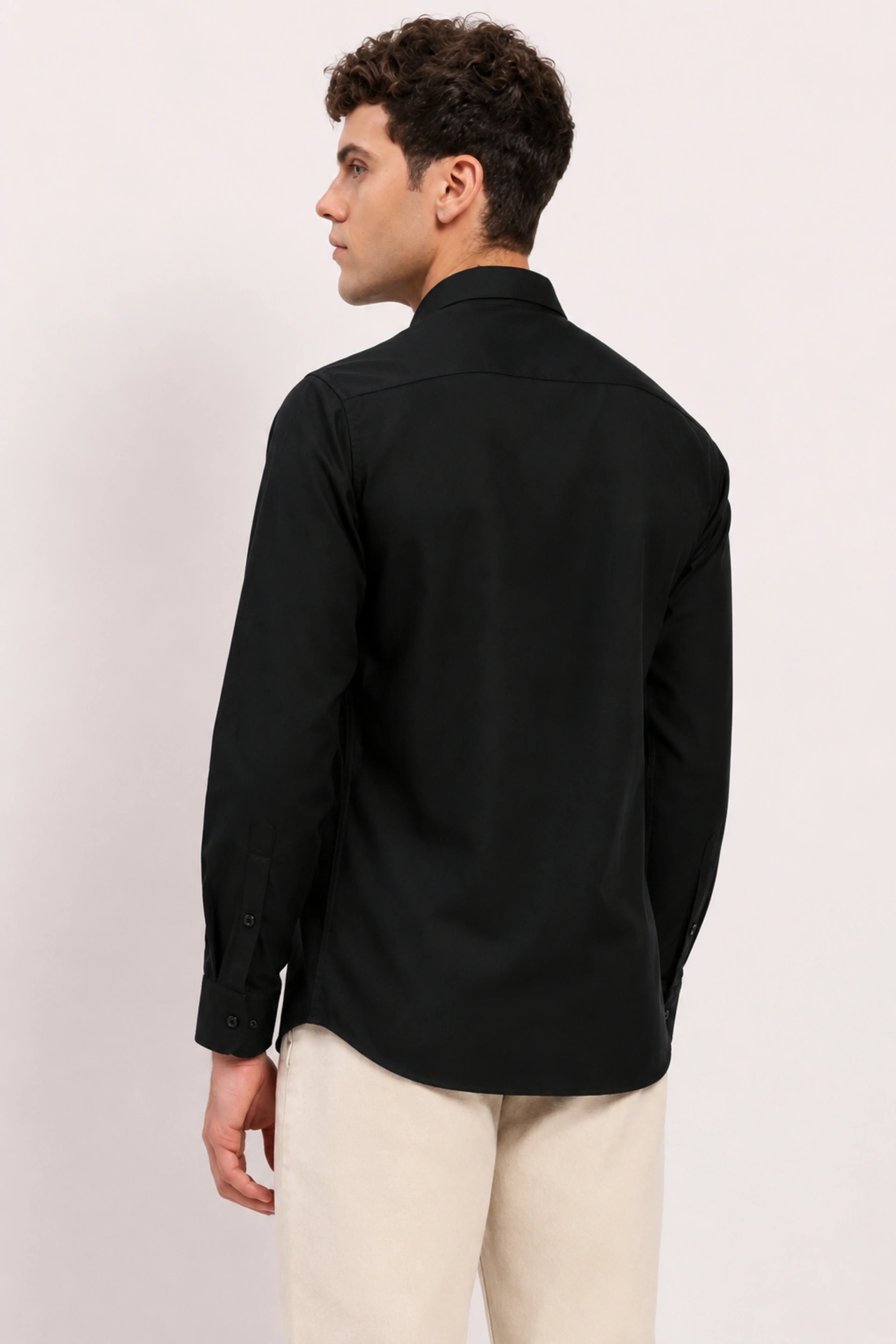 Black Cotton Blend Casual Shirt-Global Republic