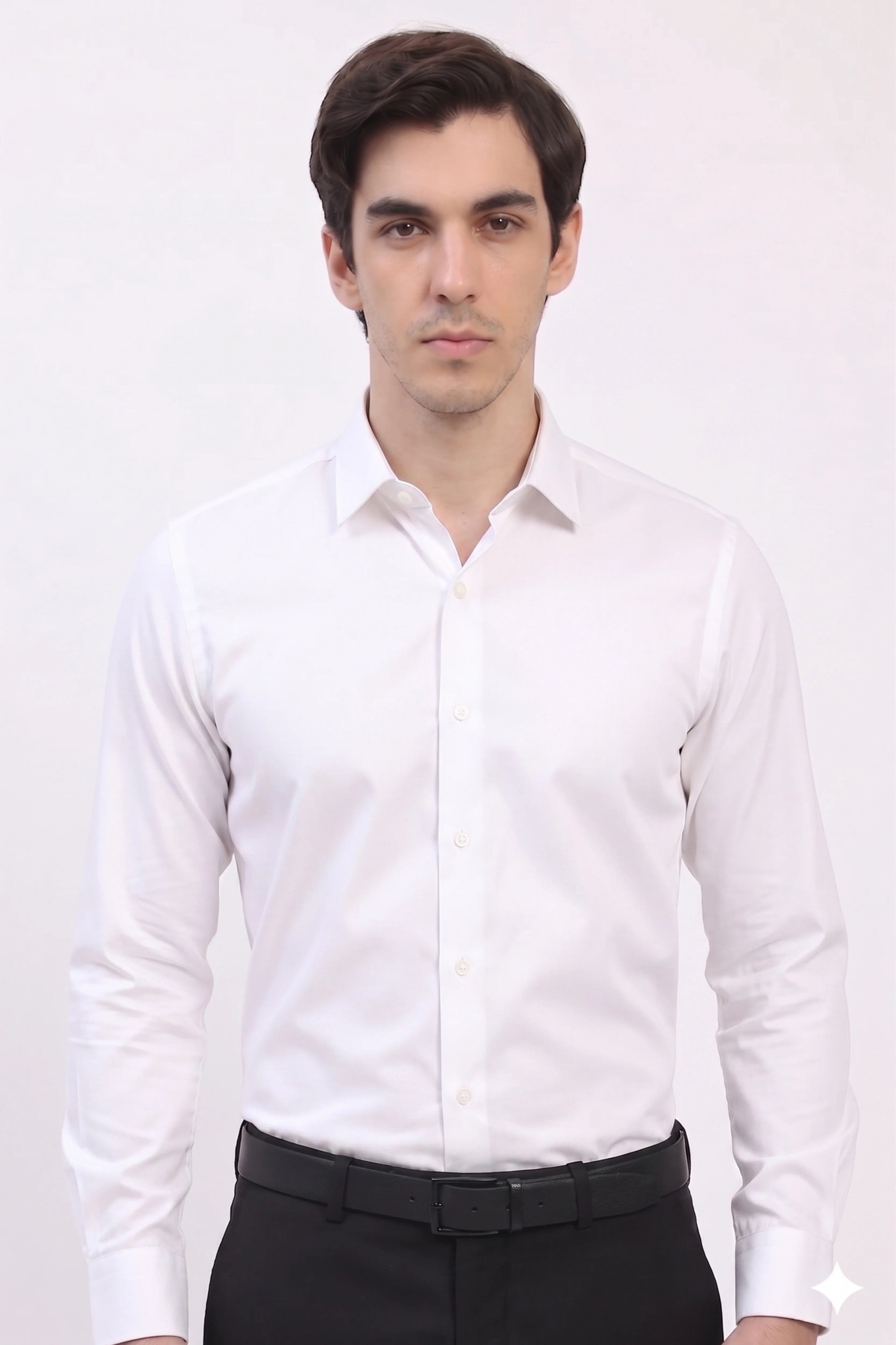 White Cotton Blend Casual Shirt-Global Republic