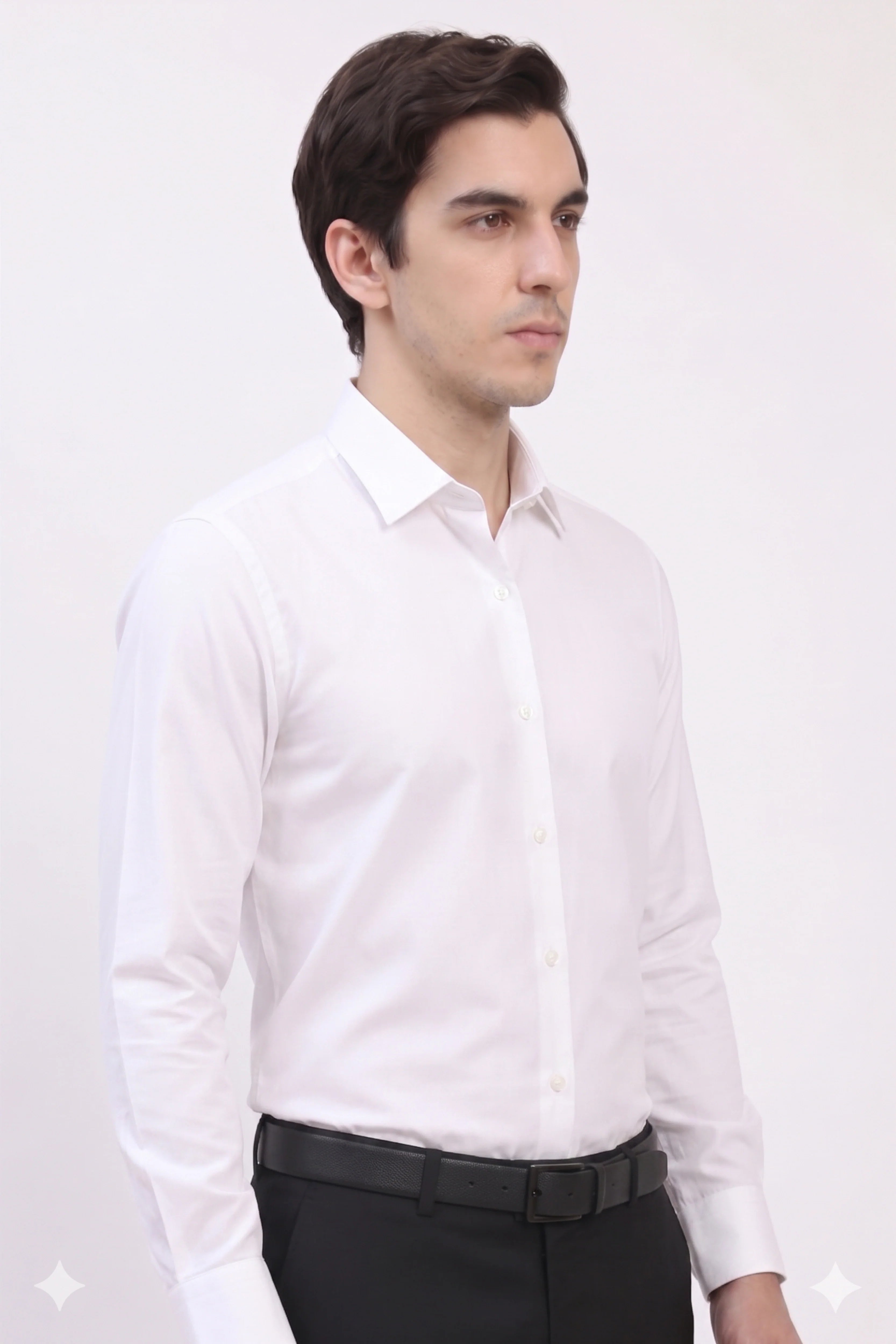 White Cotton Blend Casual Shirt-Global Republic