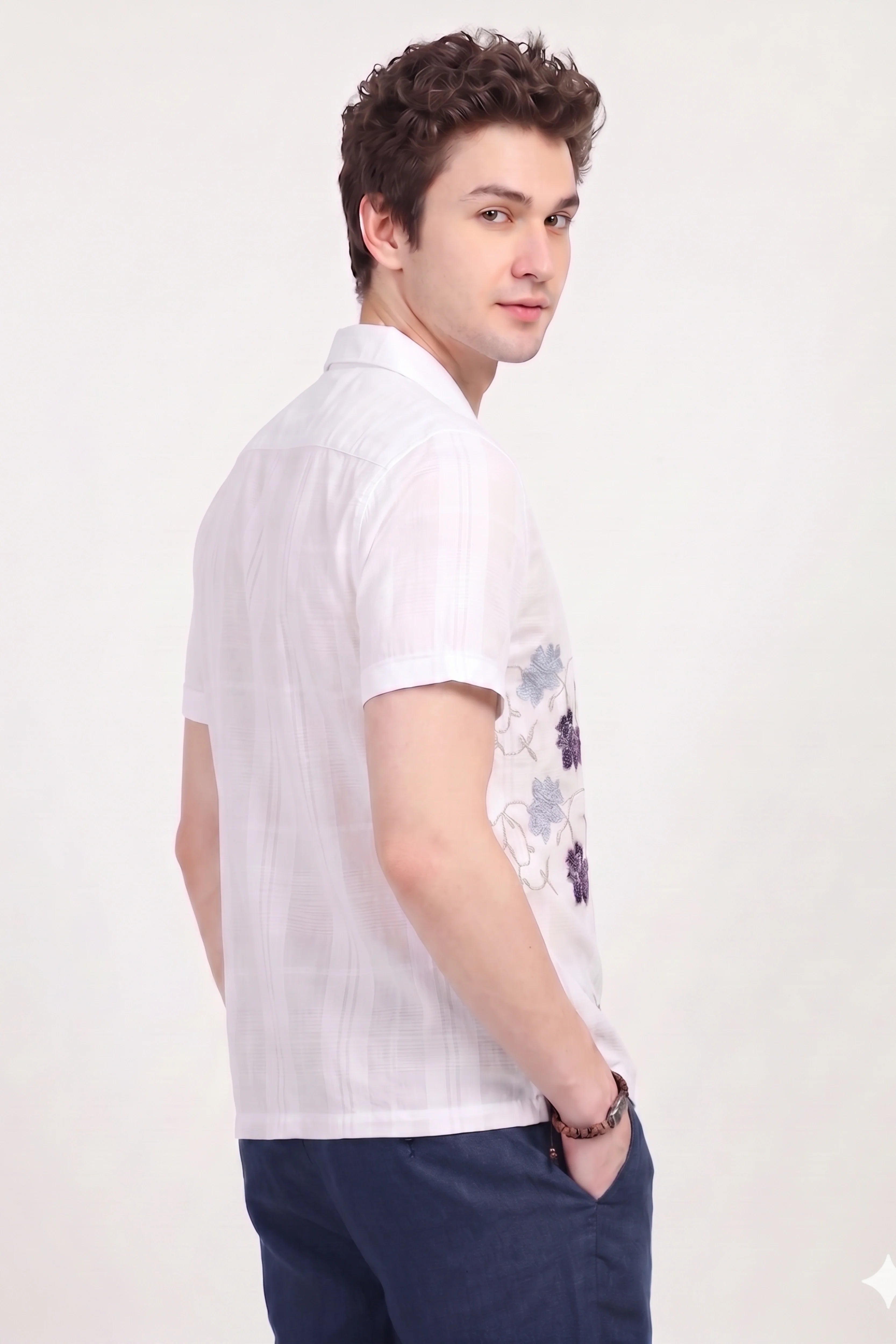 White Embroidered Cotton Shirt-Global Republic