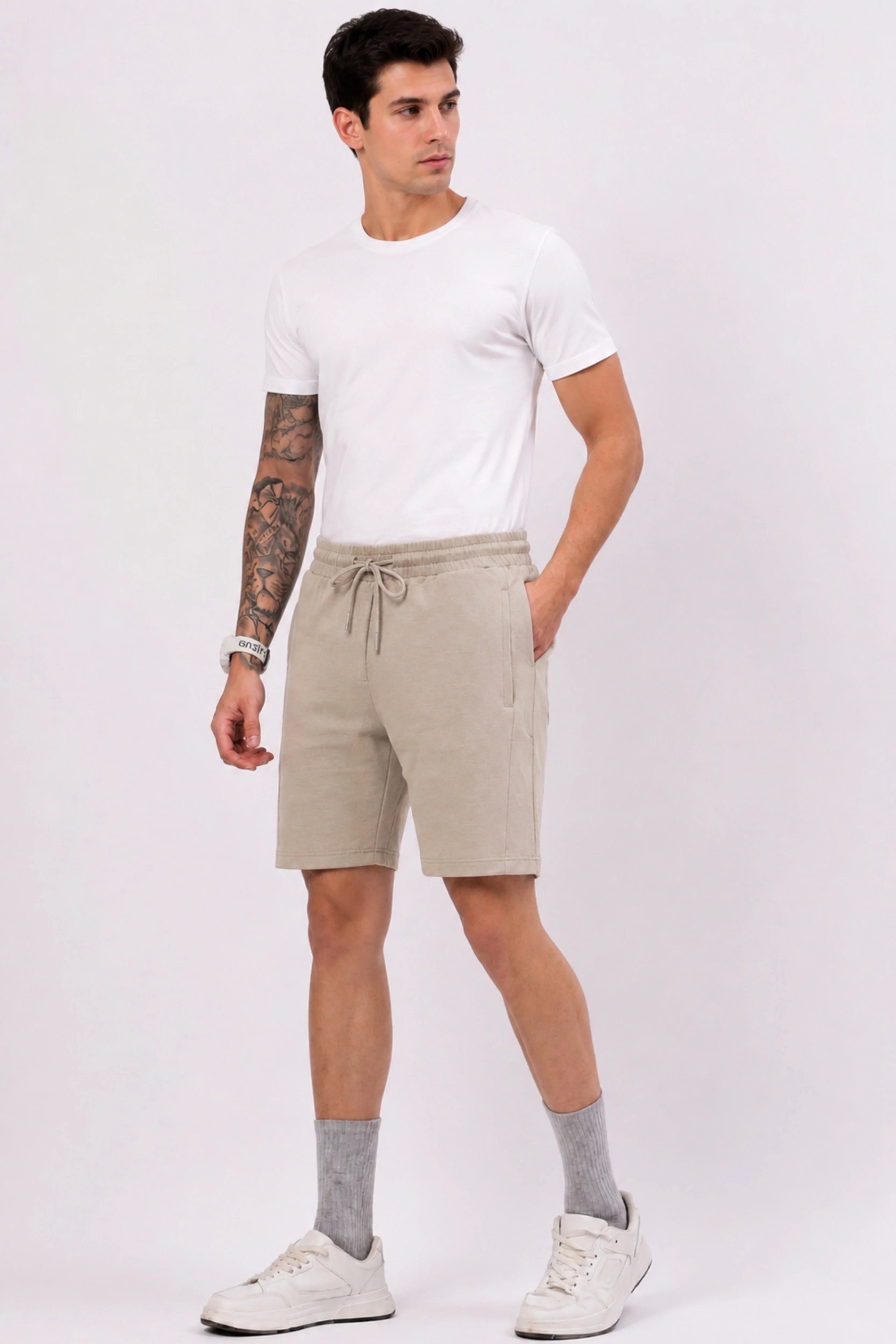 Beige Casual Shorts-Global Republic