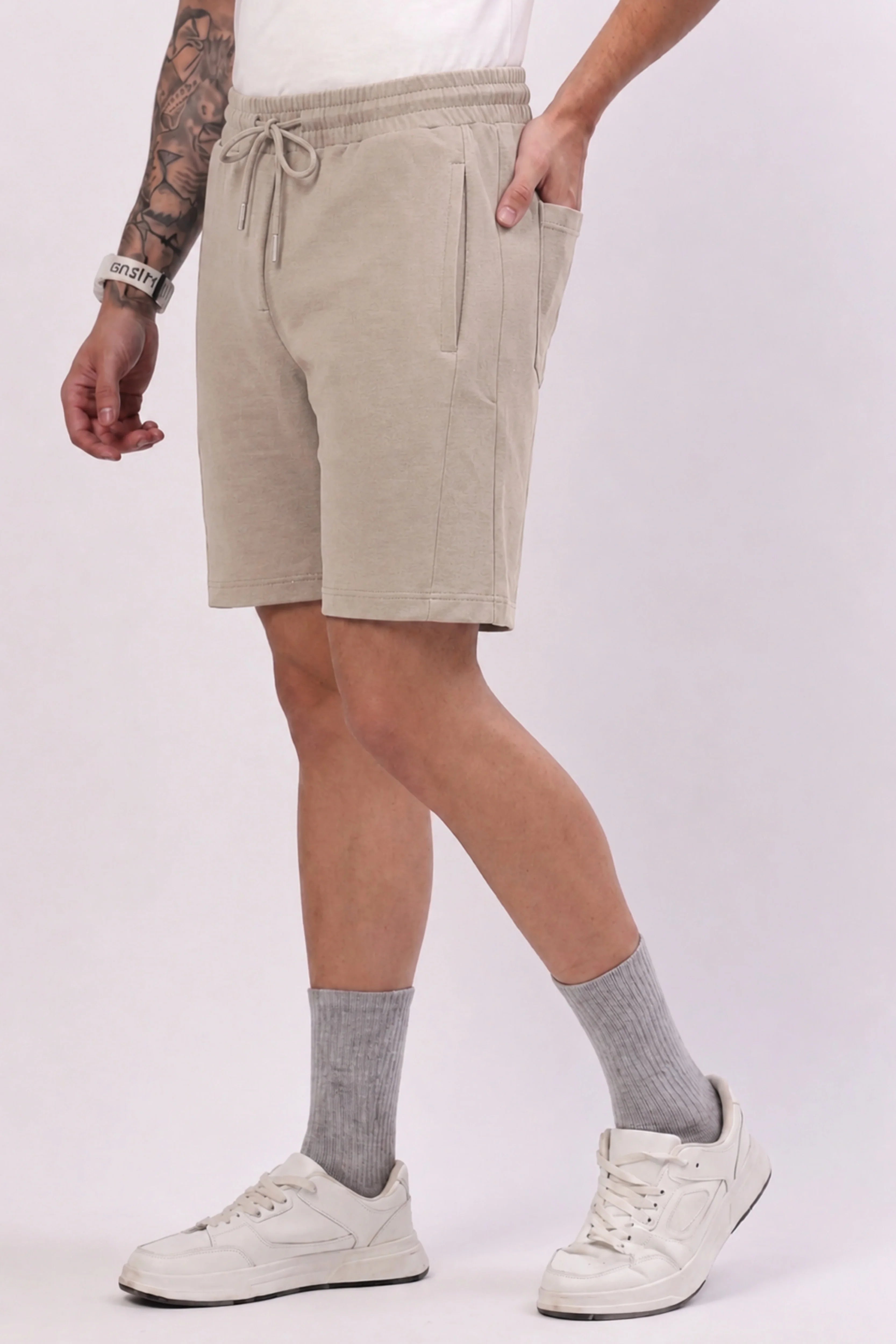 Beige Casual Shorts-Global Republic