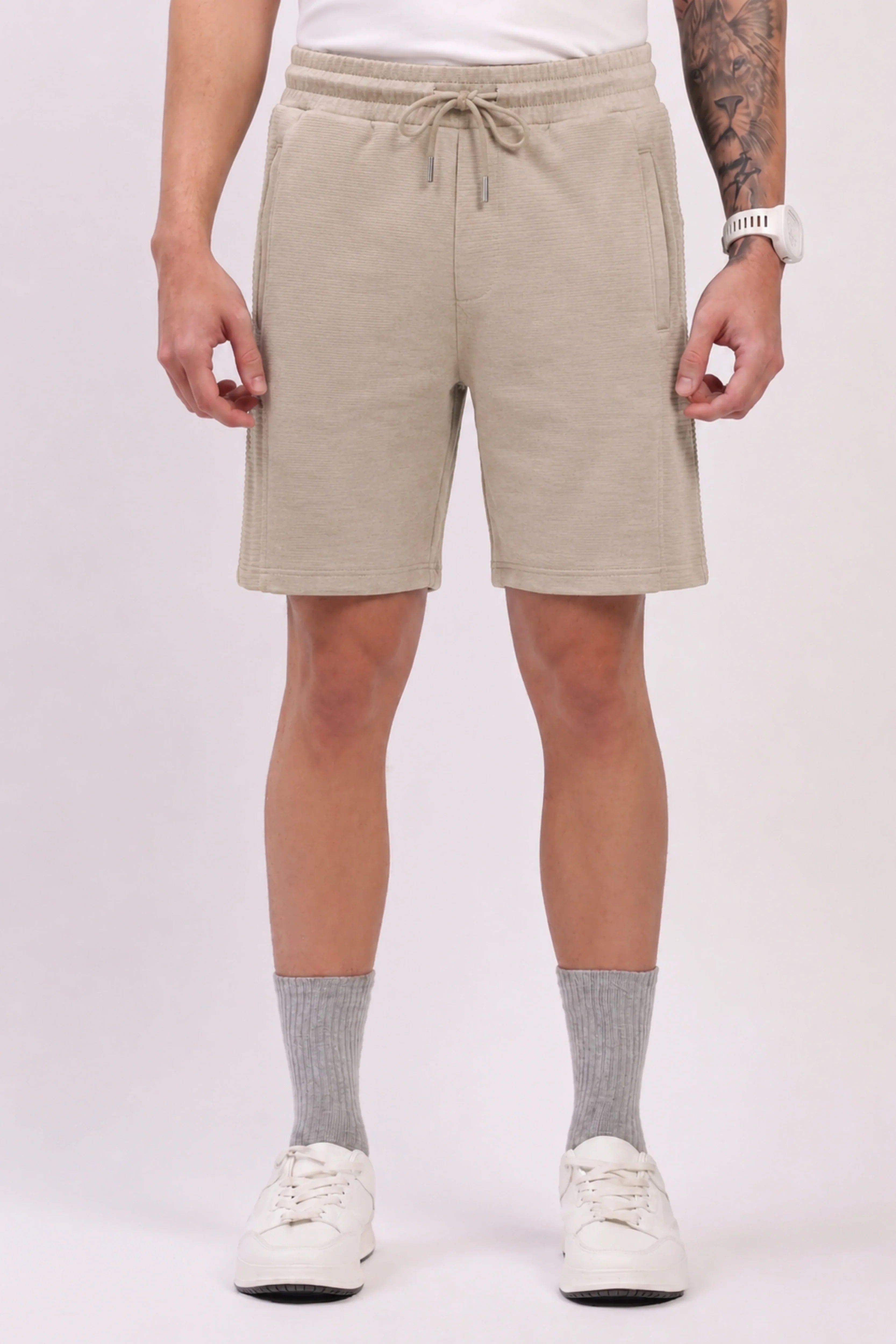 Beige Casual Shorts-Global Republic