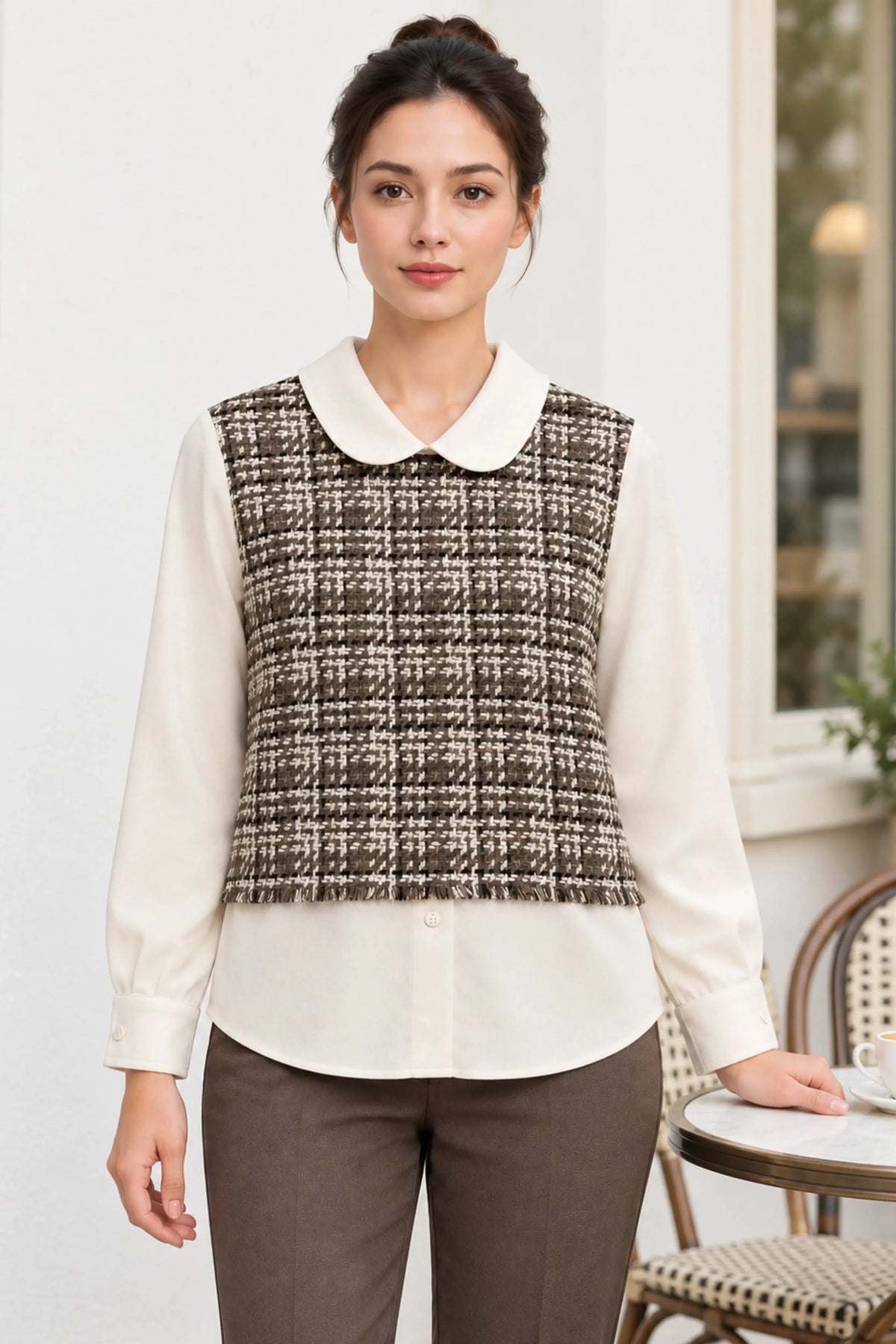 Cream Frayed Woven Top-Global Republic