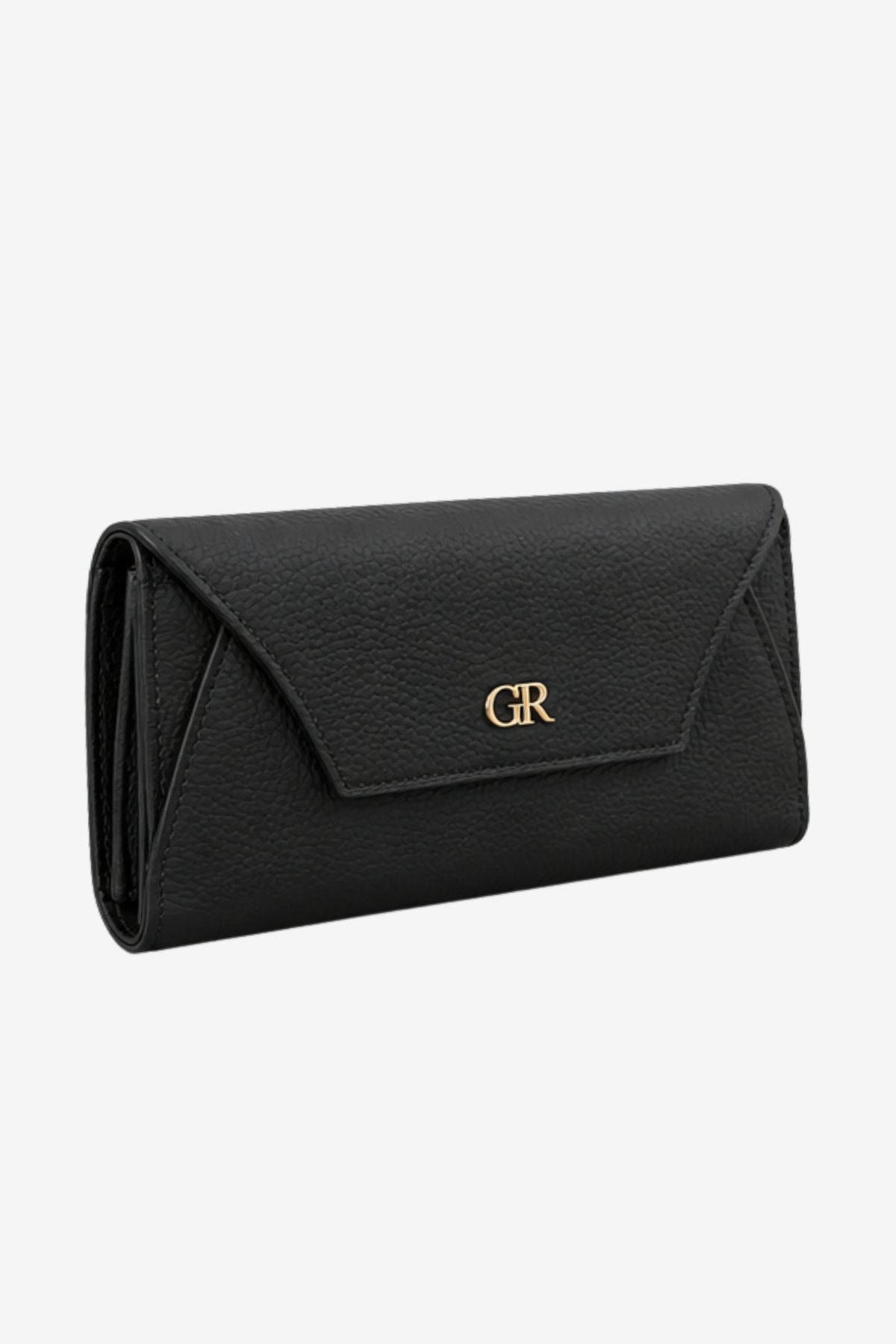 Women’s Black Textured Clutch with Flap Closure-Global Republic