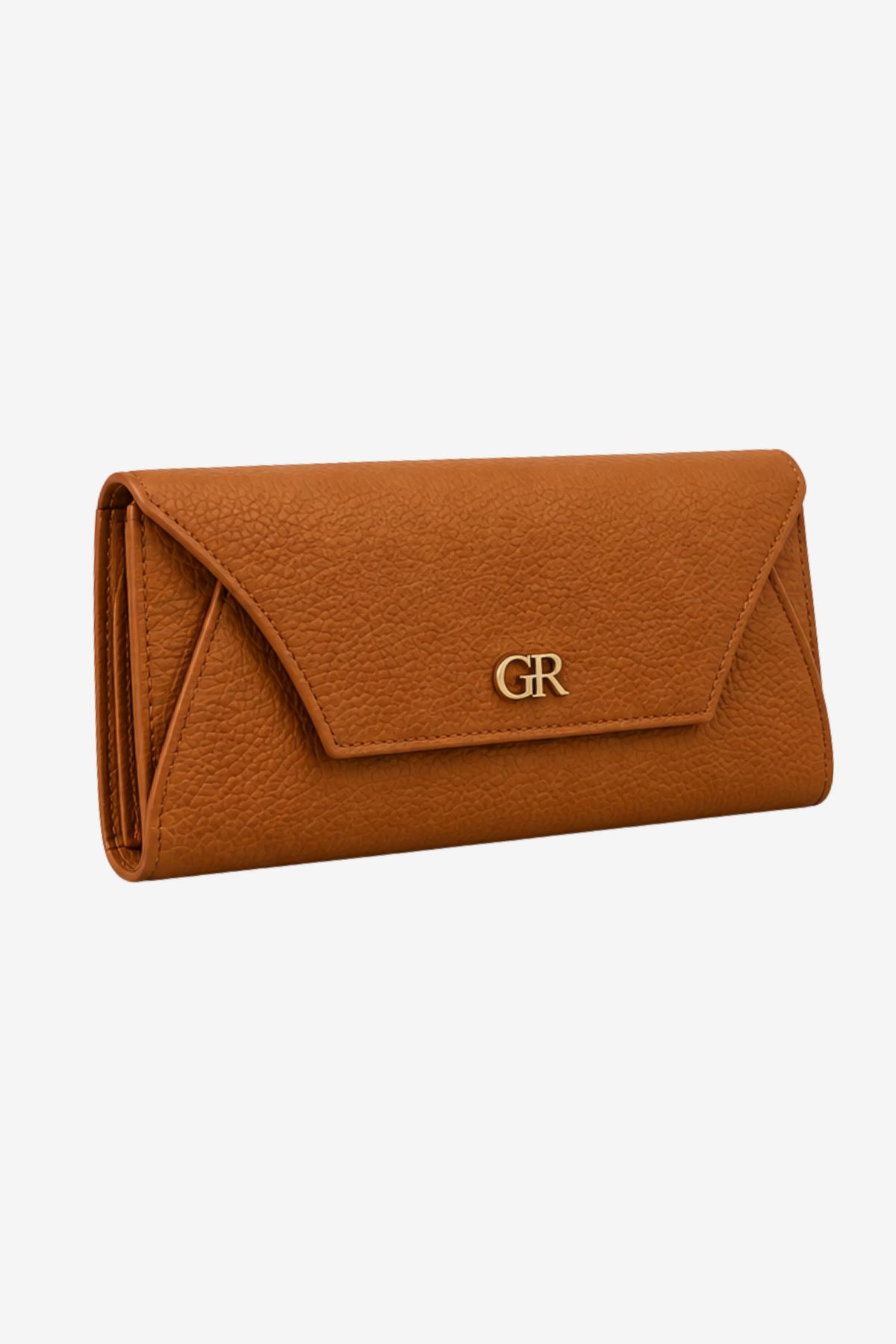 Tan Brown Textured Clutch with Flap Closure-Global Republic
