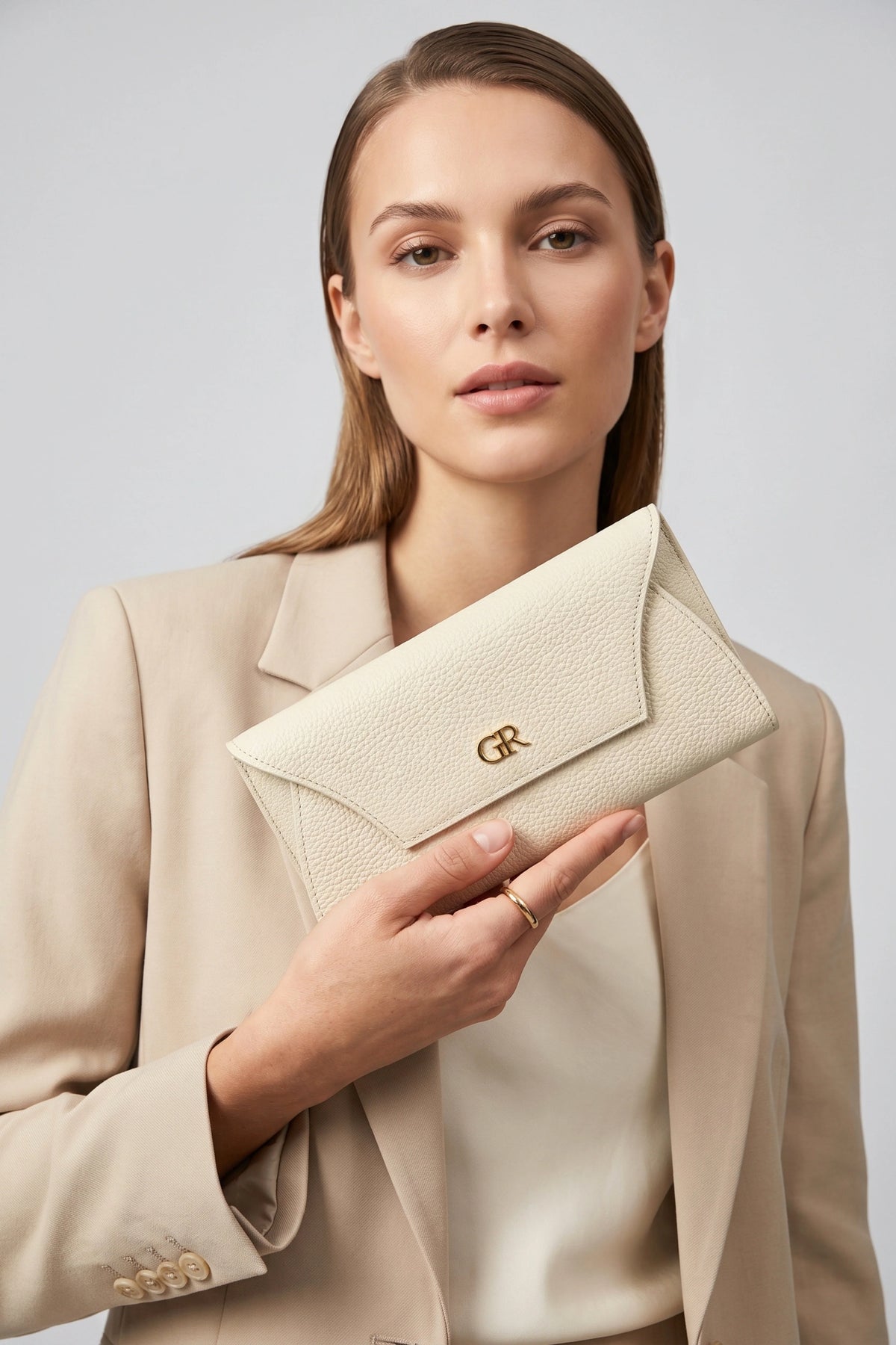 White Textured Clutch with Flap Closure-Global Republic