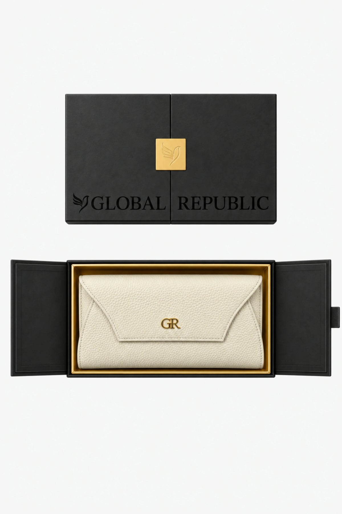 White Textured Clutch with Flap Closure-Global Republic