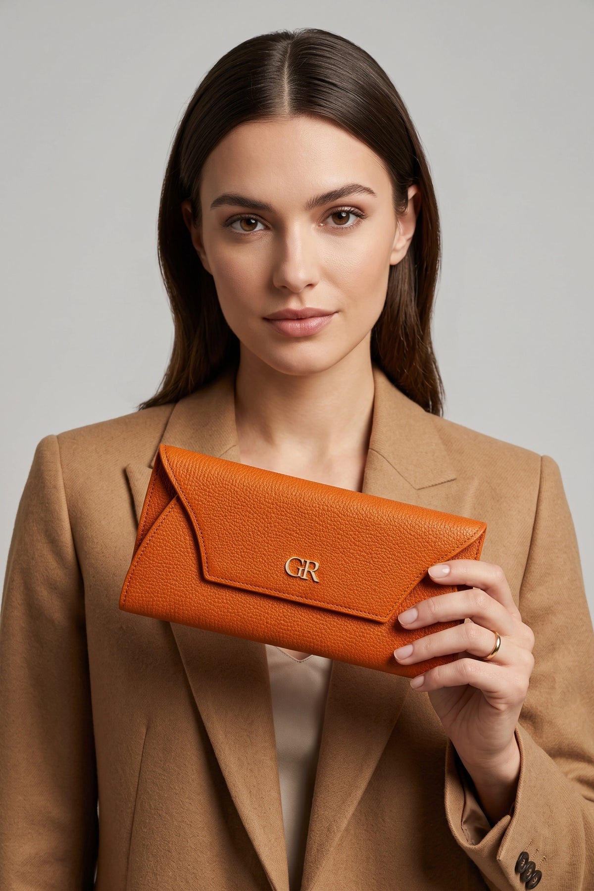 Orange Textured Clutch with Flap Closure-Global Republic