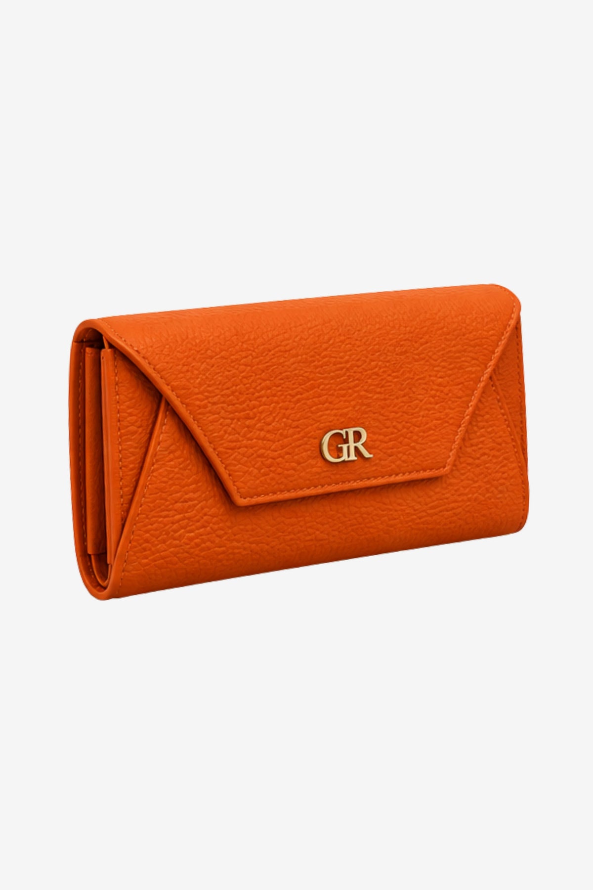 Orange Textured Clutch with Flap Closure-Global Republic