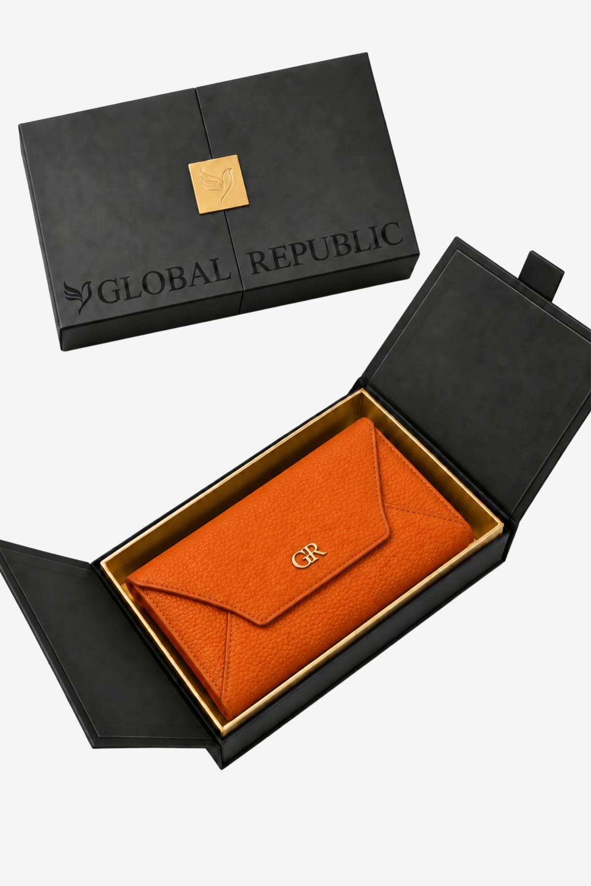 Orange Textured Clutch with Flap Closure-Global Republic