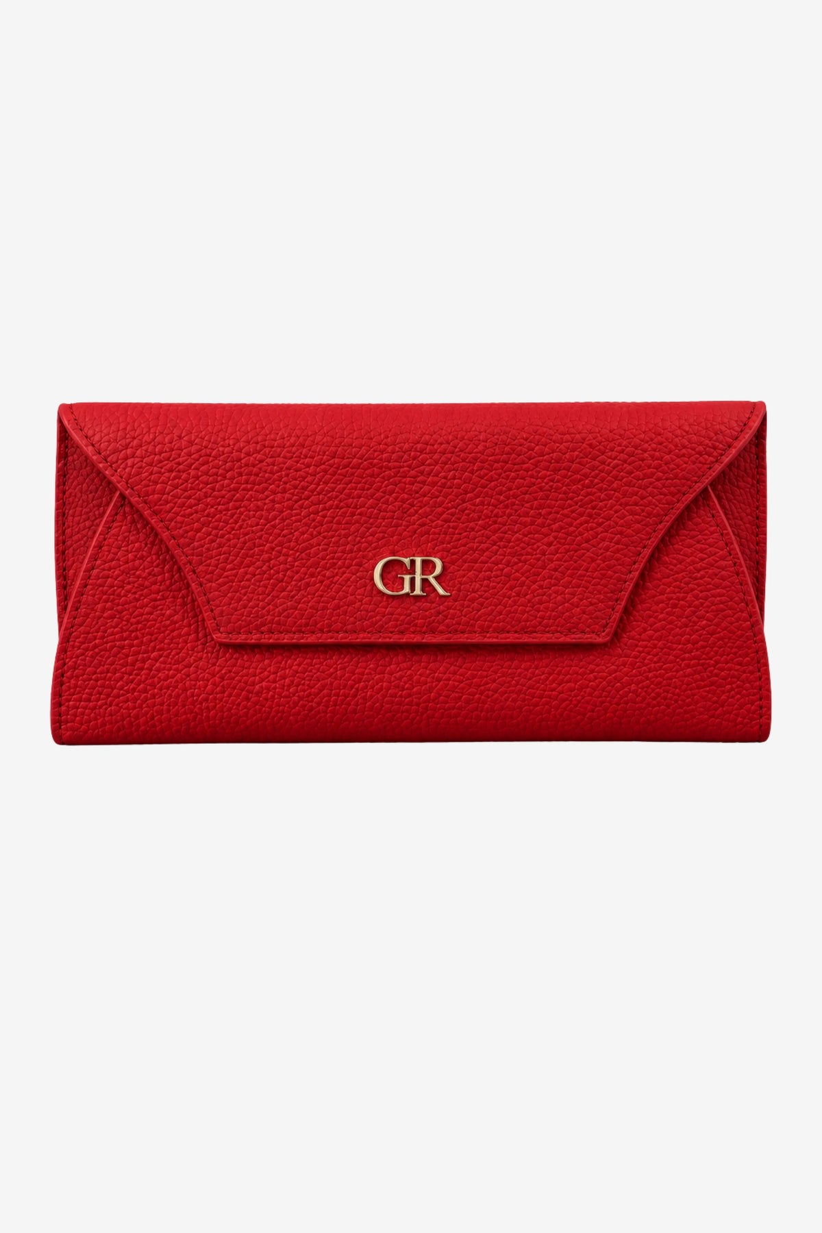 Red Textured Clutch with Flap Closure-Global Republic