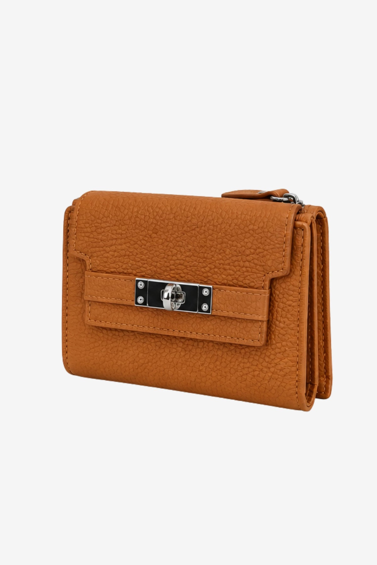 Textured Tan Brown Turn-Lock Wallet-Global Republic