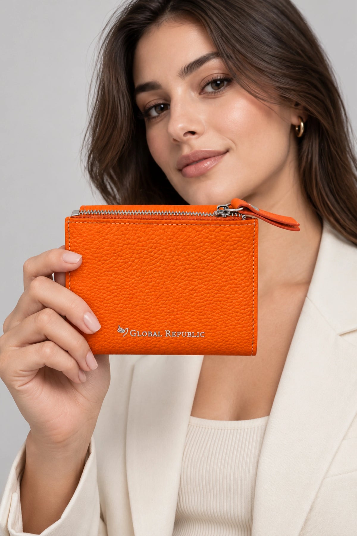Textured Orange Turn-Lock Wallet-Global Republic