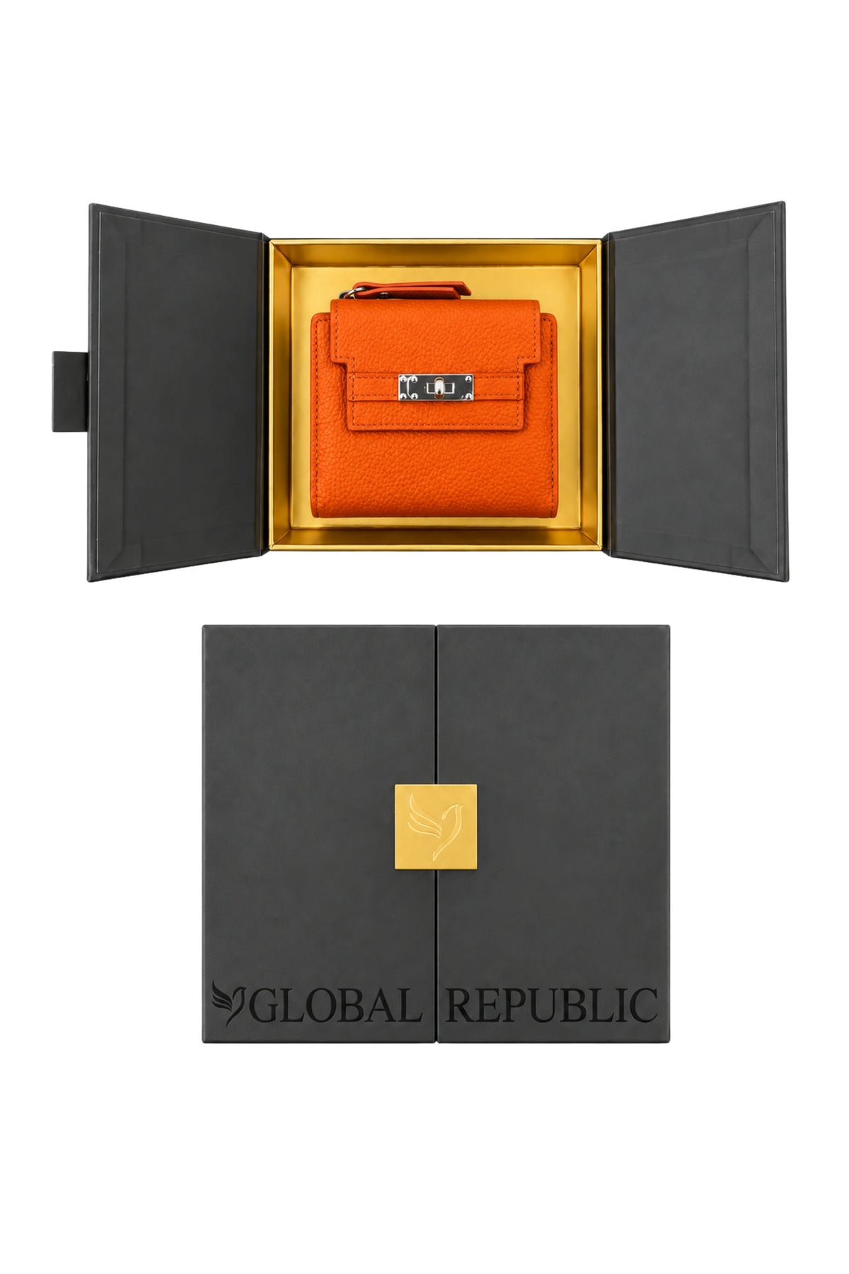 Textured Orange Turn-Lock Wallet-Global Republic