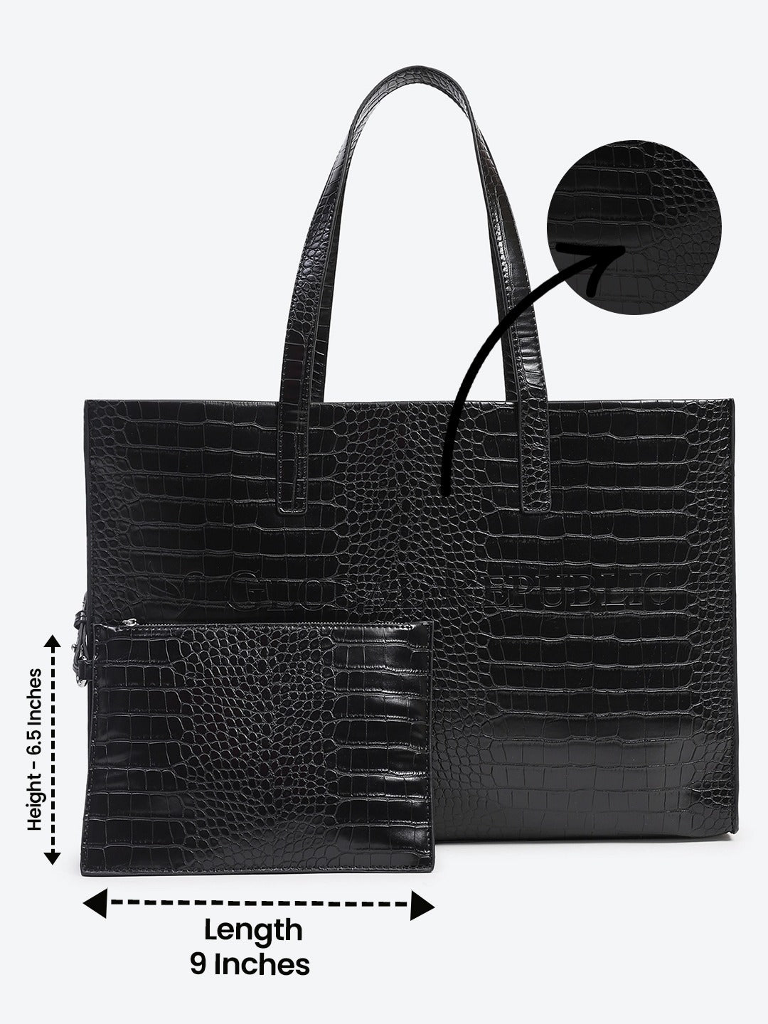 Black Textured Oversized Tote Bag - Global Republic