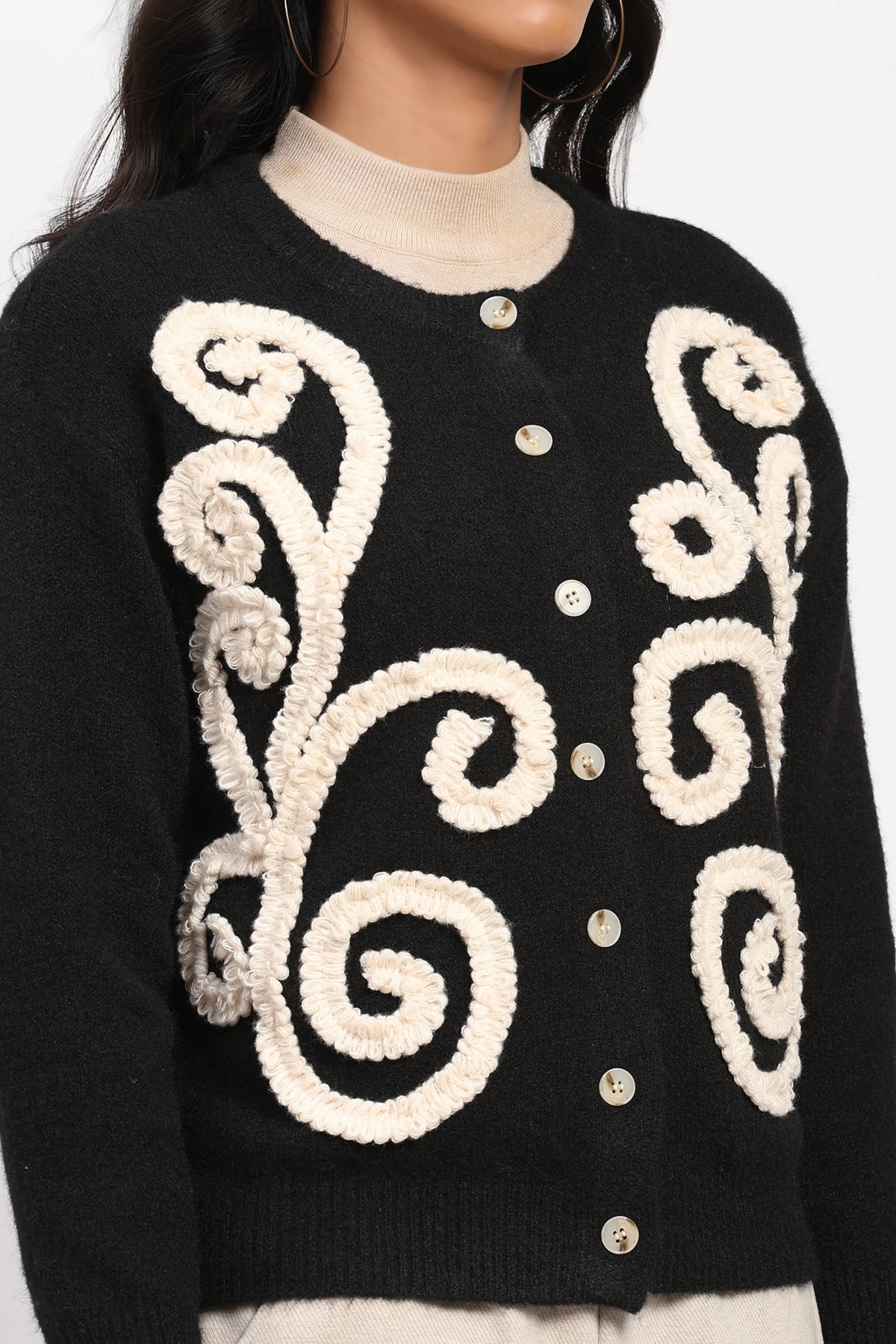 Black Floral Embroidered Cardigan-Global Republic