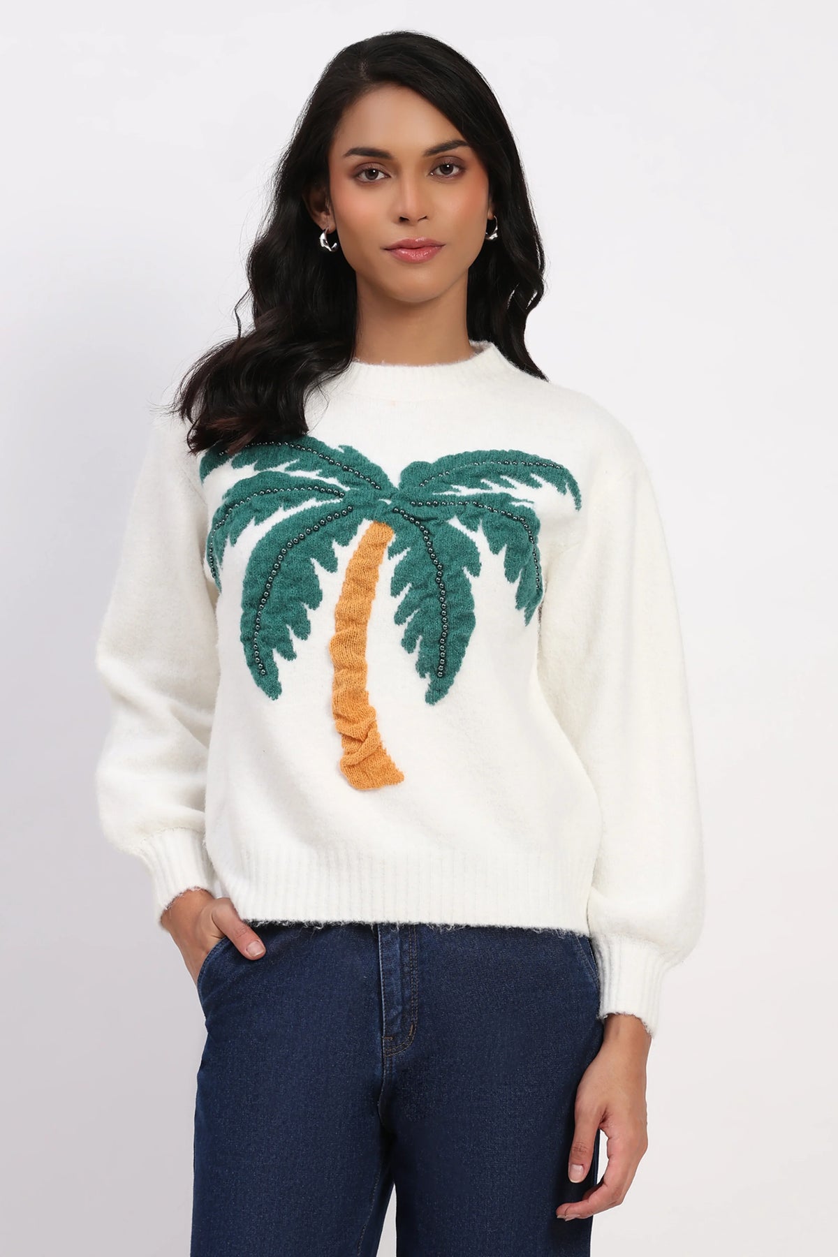 White Palm Tree Pullover-Global Republic