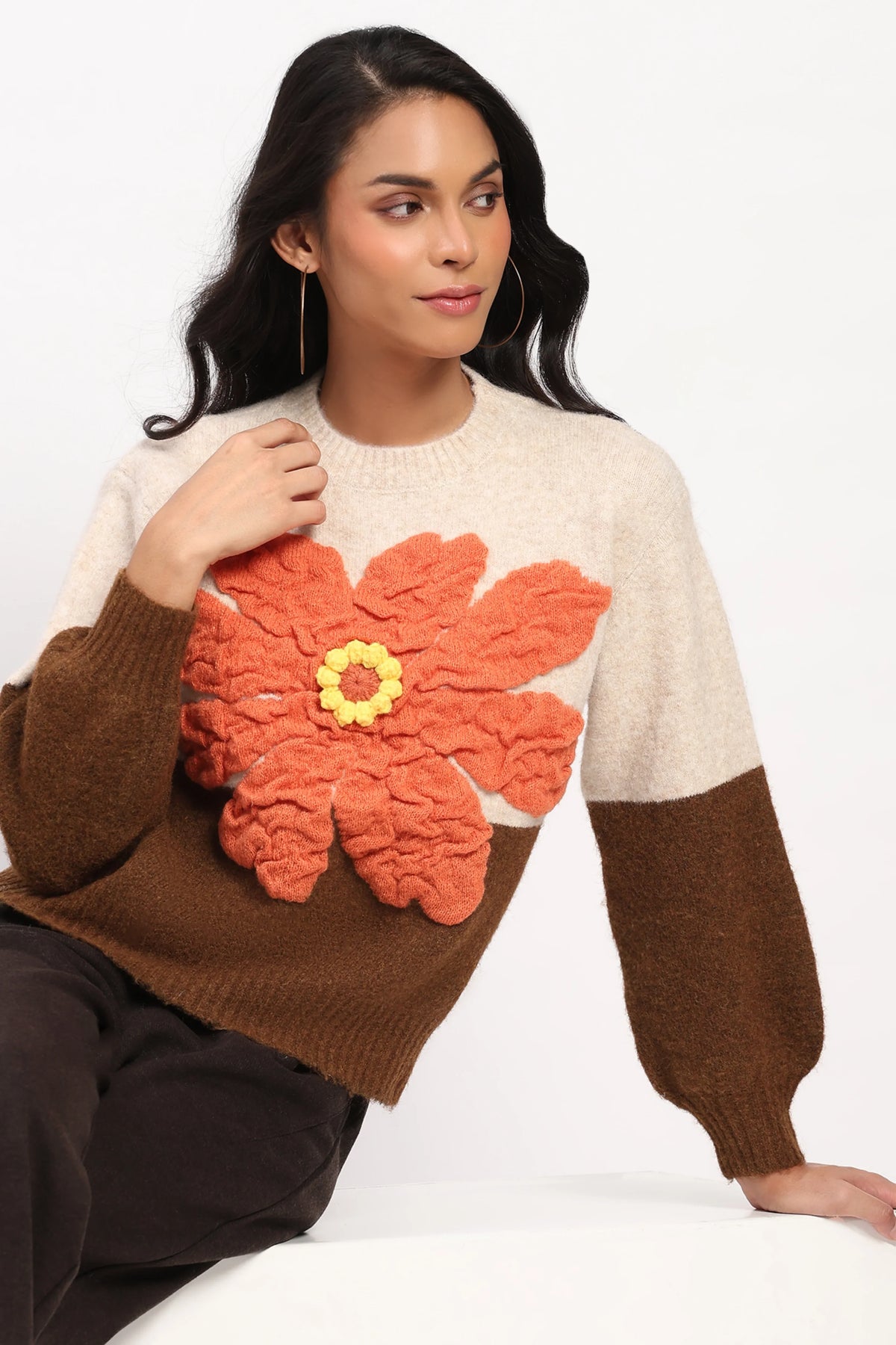 3D Floral Colorblock Pullover-Global Republic