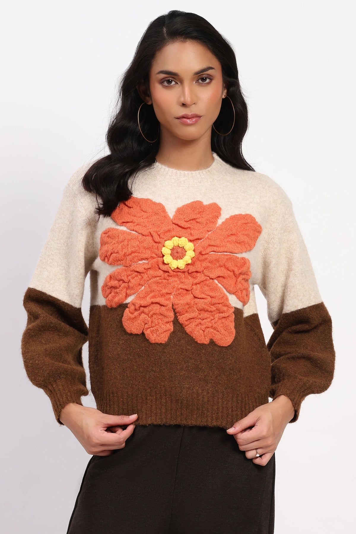 3D Floral Colorblock Pullover-Global Republic