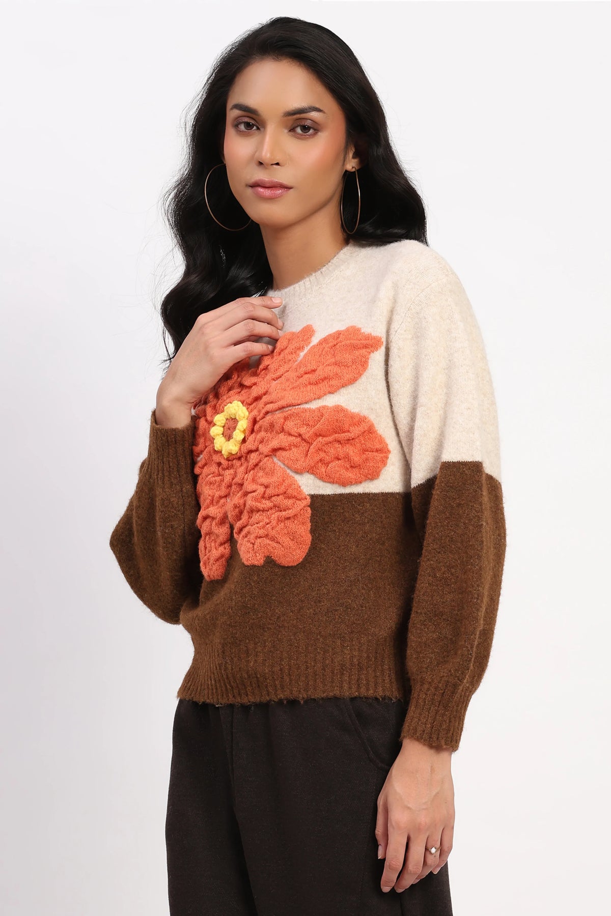 3D Floral Colorblock Pullover-Global Republic