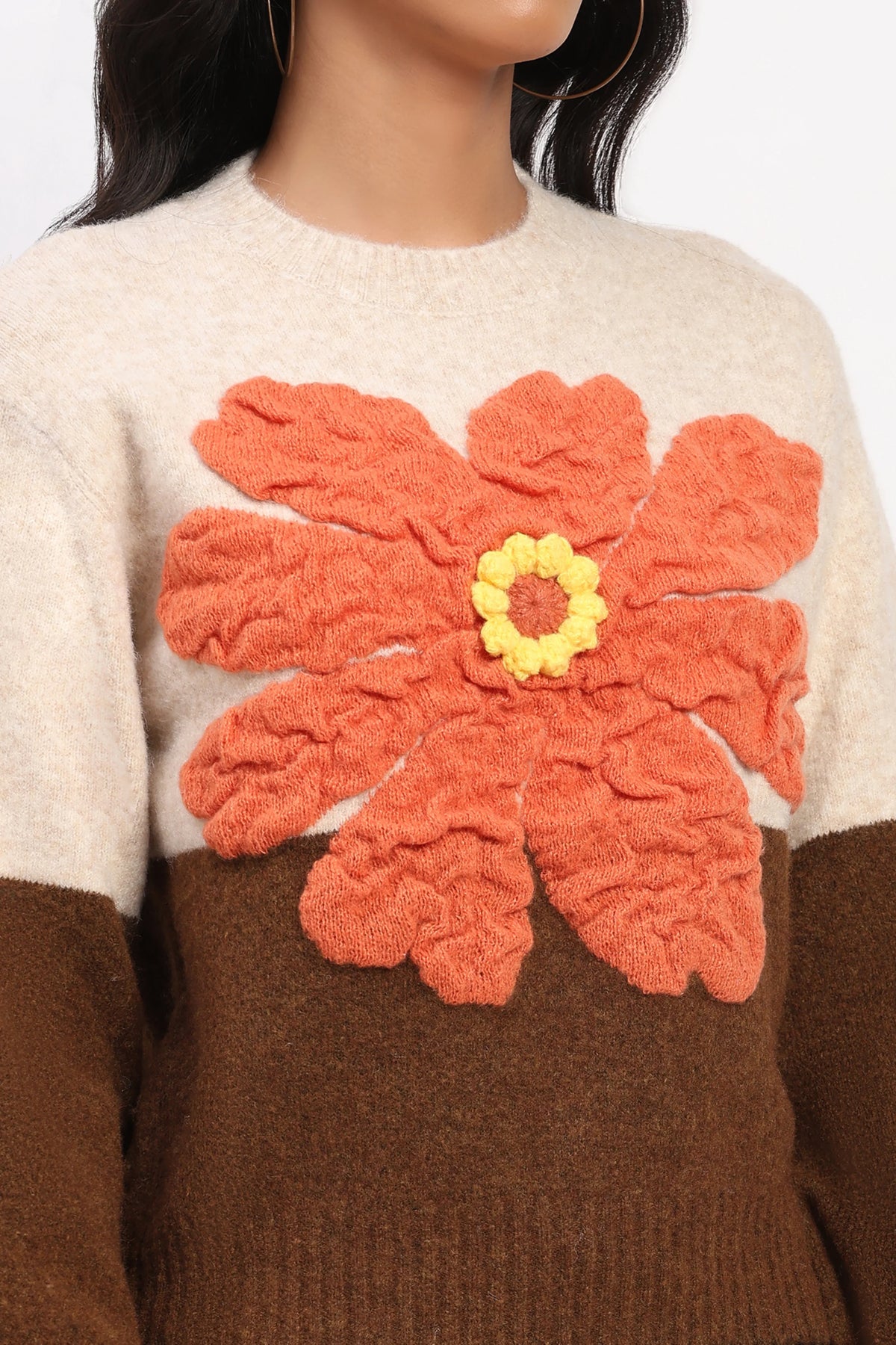3D Floral Colorblock Pullover-Global Republic