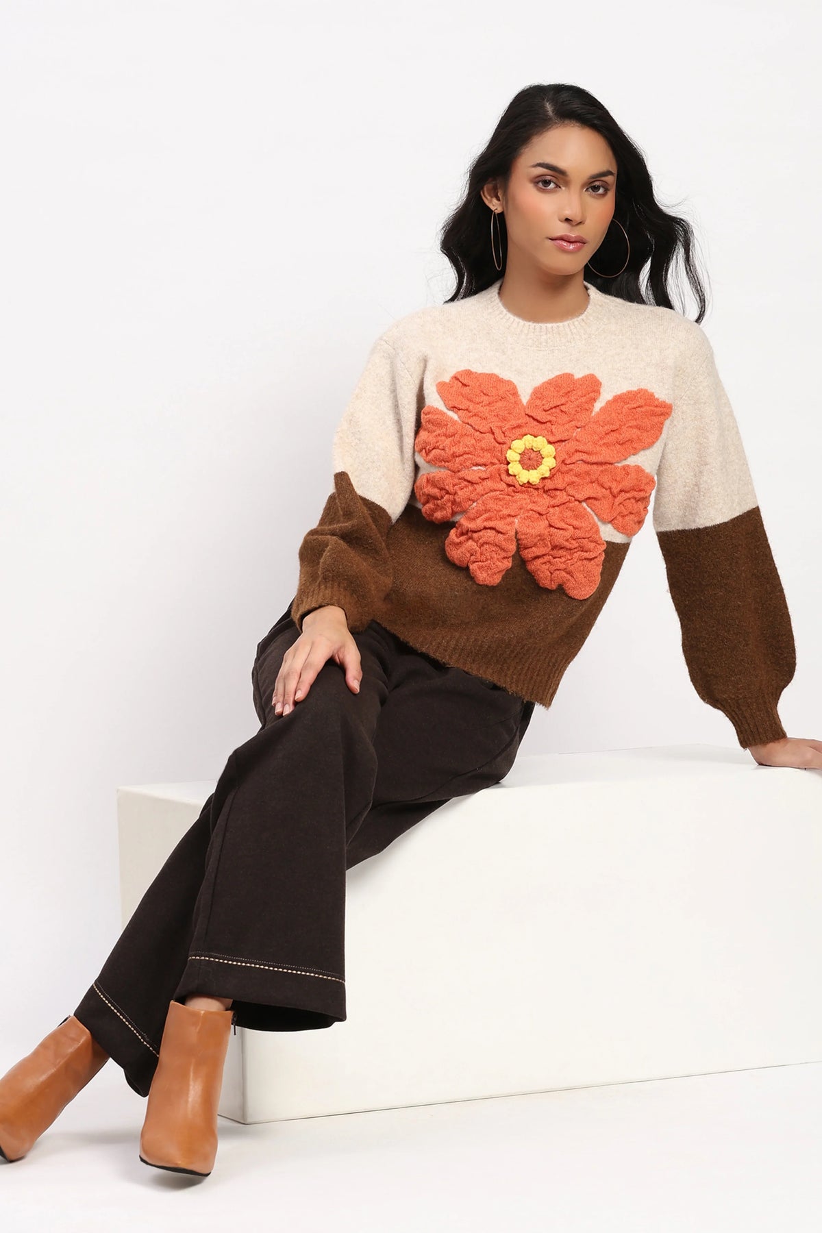 3D Floral Colorblock Pullover-Global Republic