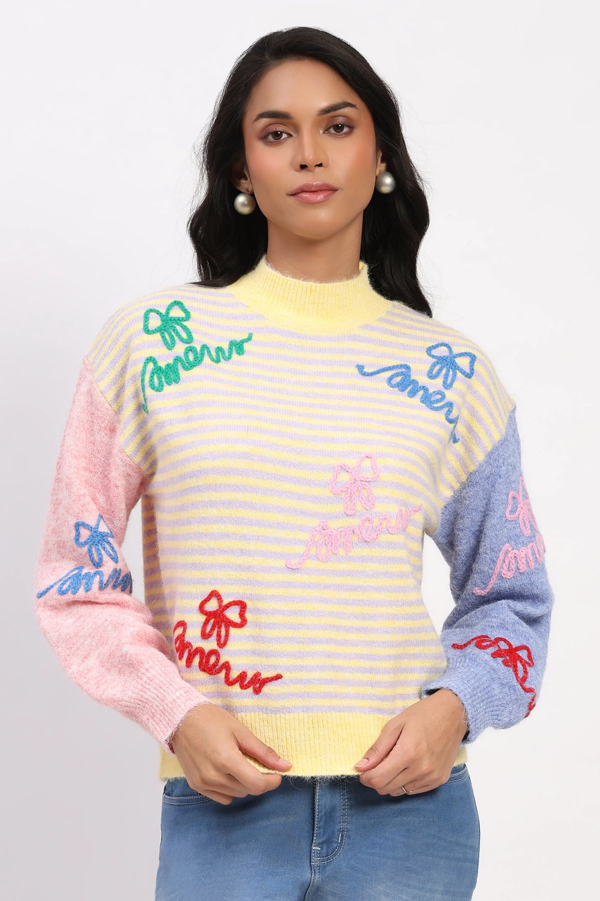 Lemon Striped Colorblock Pullover-Global Republic