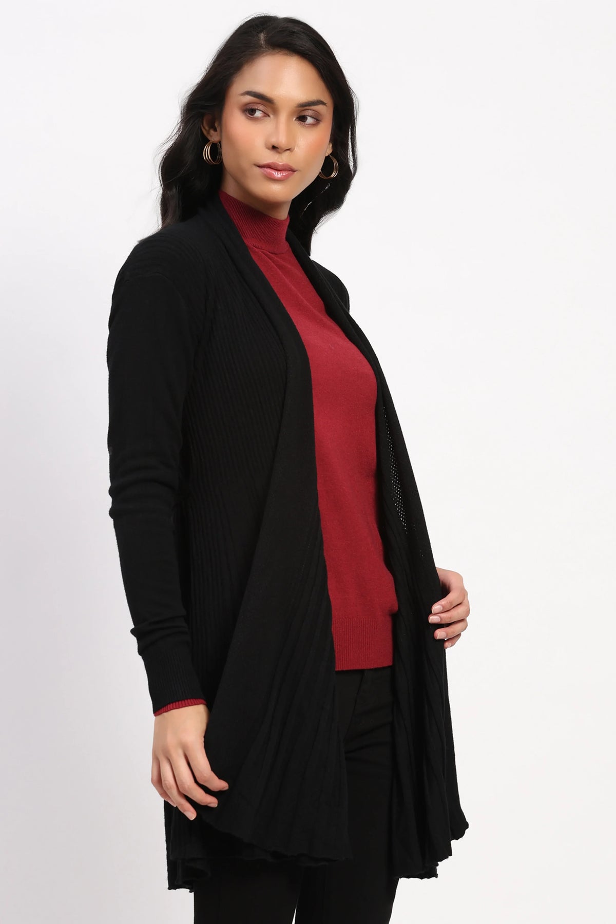 Black Knit Fit & Flare Winter Shrug-Global Republic