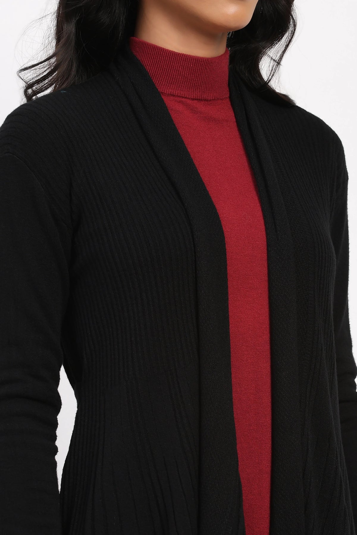 Black Knit Fit & Flare Winter Shrug-Global Republic
