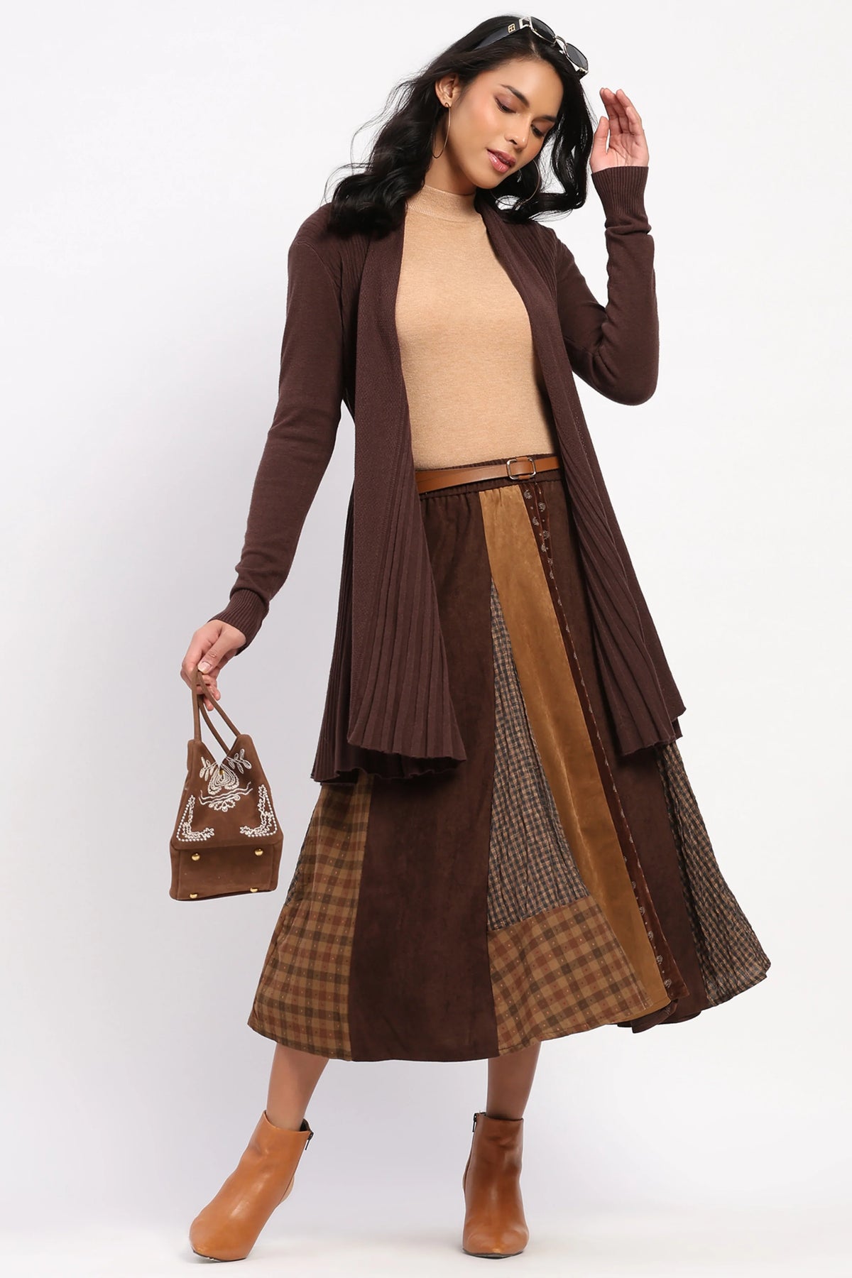 Coffee Knit Fit & Flare Winter Shrug-Global Republic