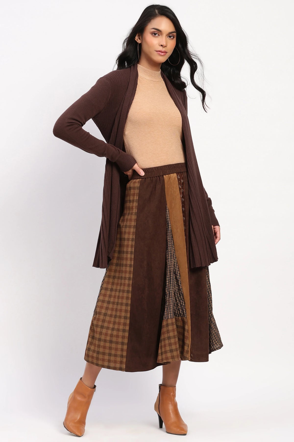 Coffee Knit Fit & Flare Winter Shrug-Global Republic