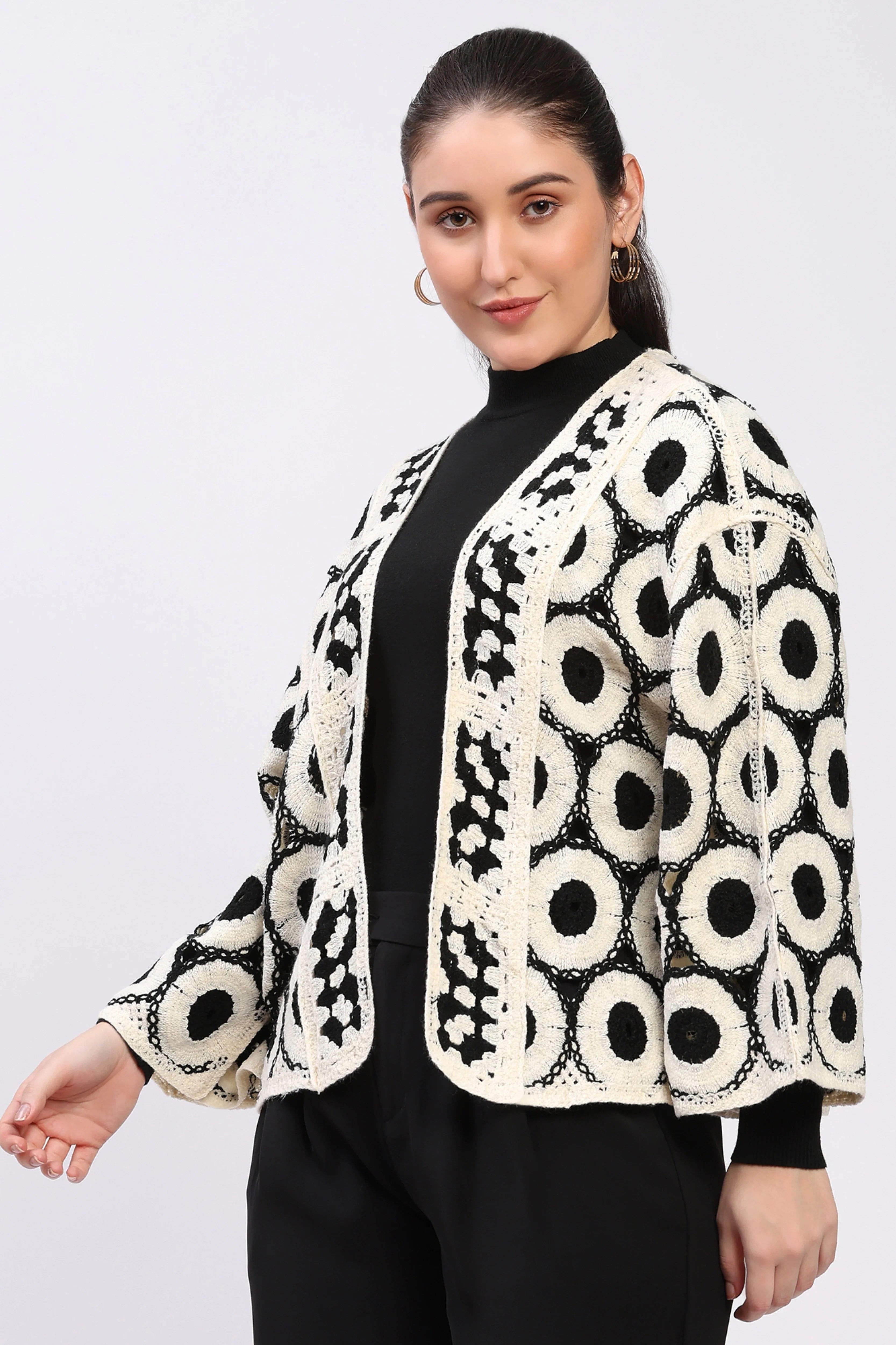 Black Cream Crochet Shrug-Global Republic