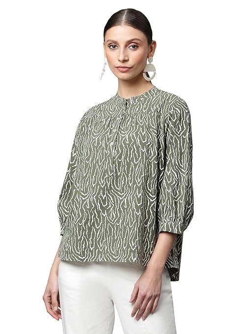 Beige Floral Cotton Top - Global Republic